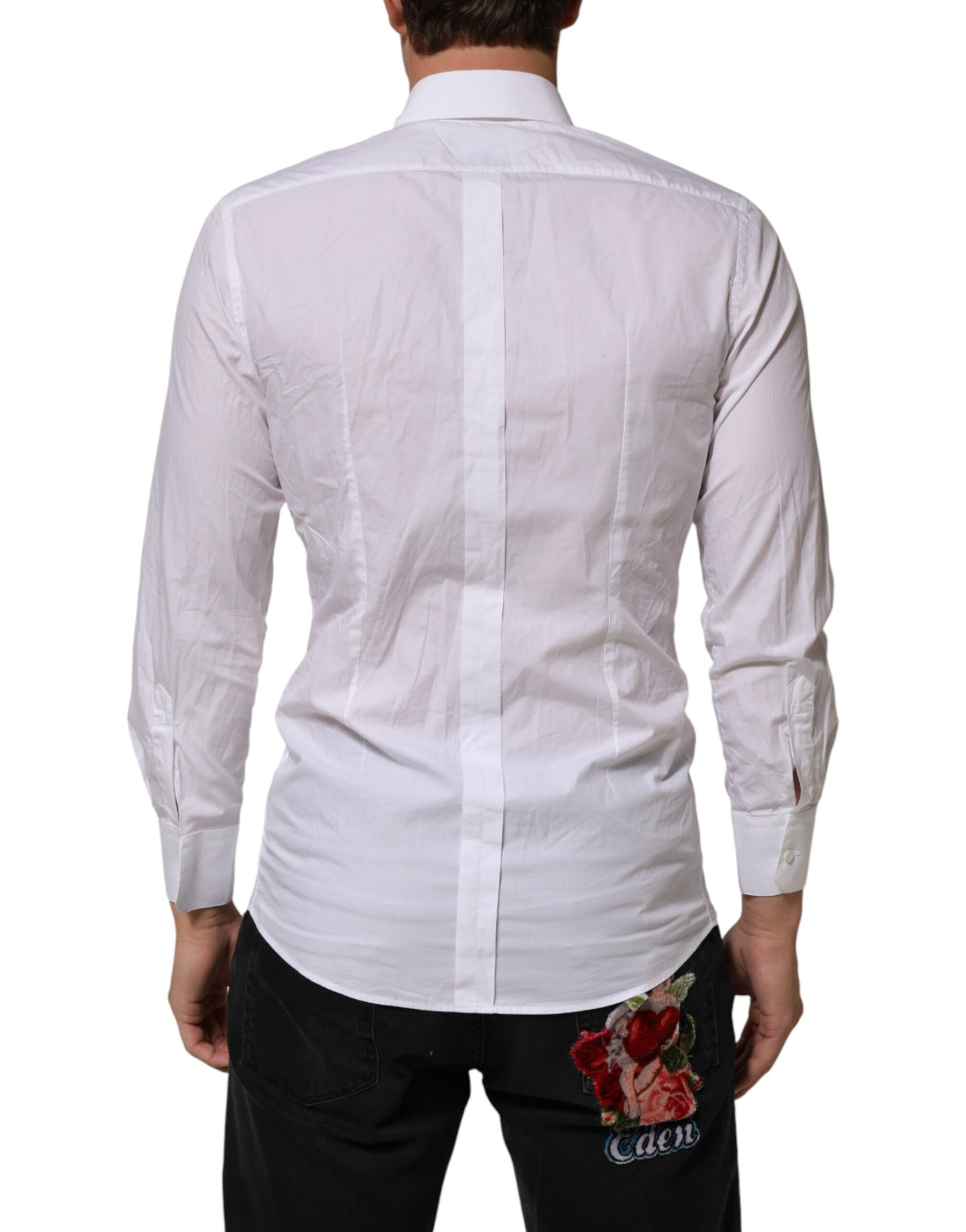 Dolce & Gabbana White Cotton Collared Men GOLD Dress Shirt | Regal Royce