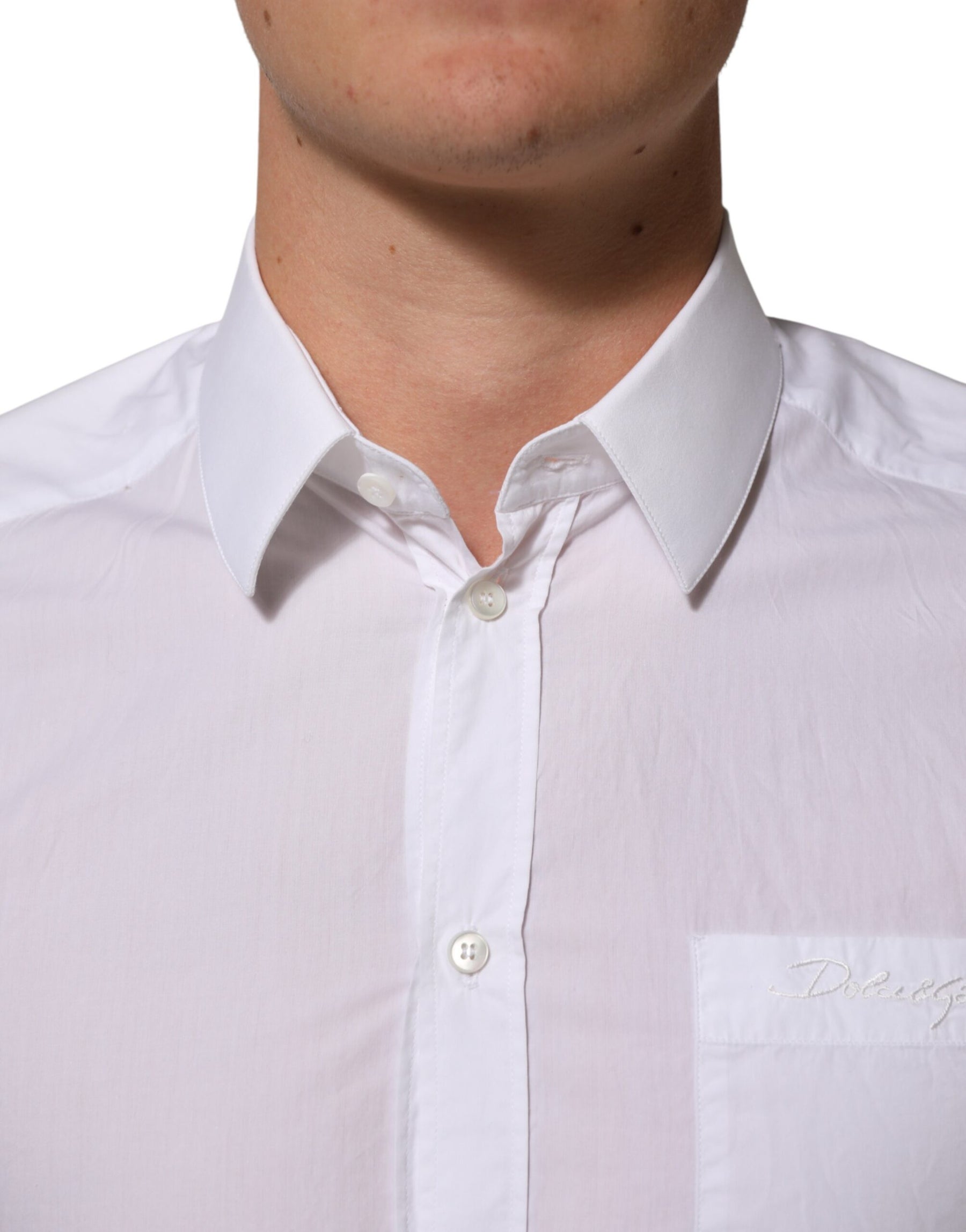 Dolce & Gabbana White Cotton Collared Men GOLD Dress Shirt | Regal Royce