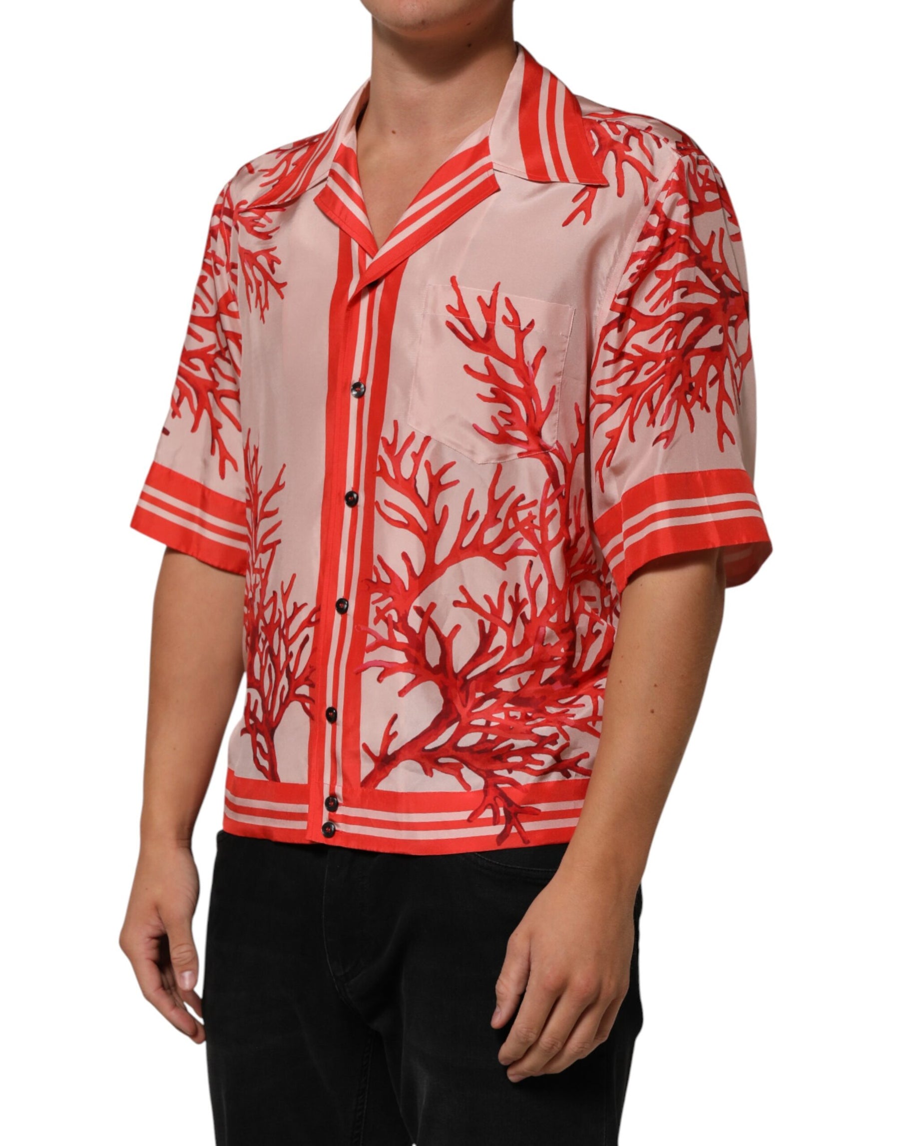 Dolce & Gabbana Shirt Red Corals Short Sleeves Button Down | Regal Royce