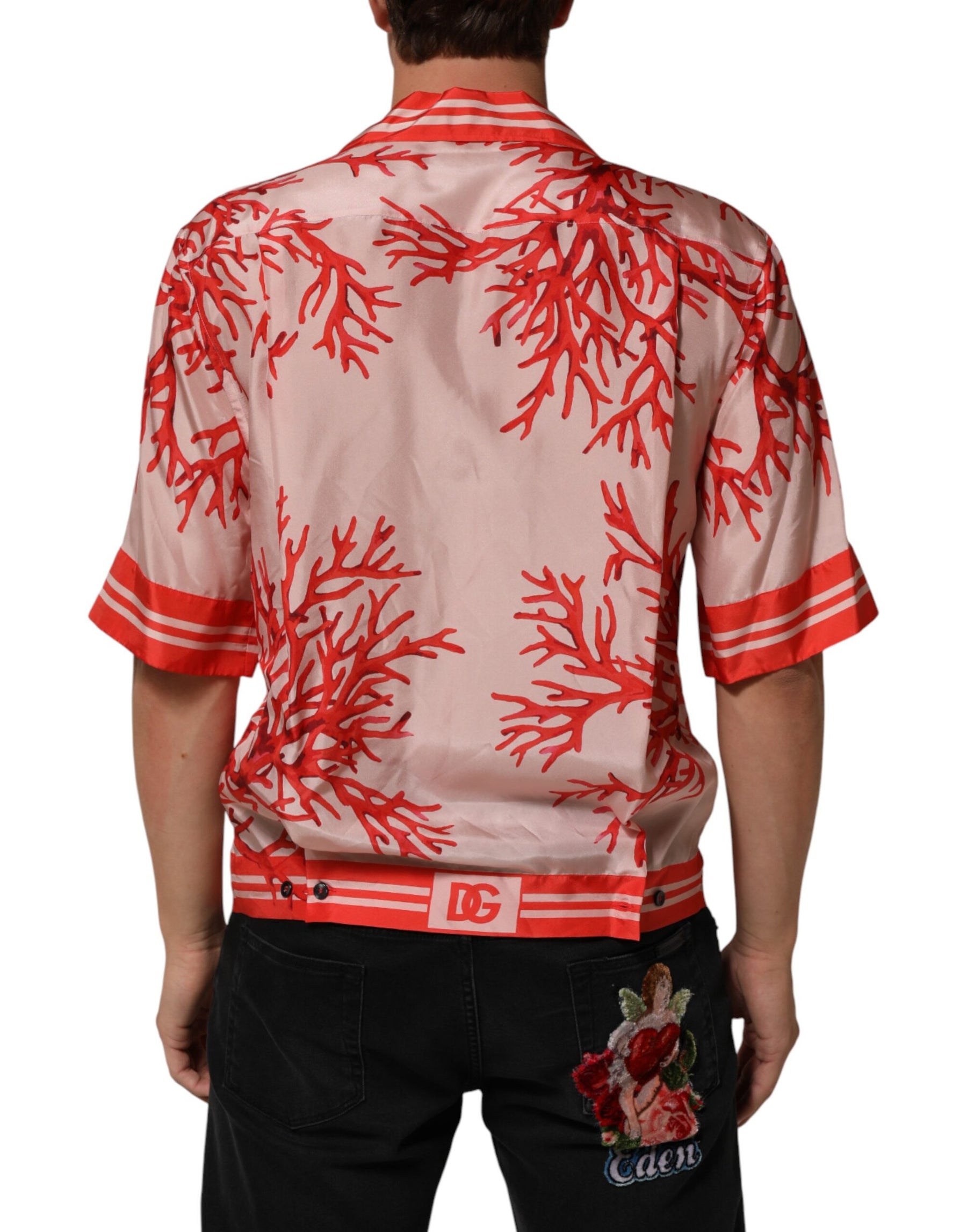 Dolce & Gabbana Shirt Red Corals Short Sleeves Button Down | Regal Royce