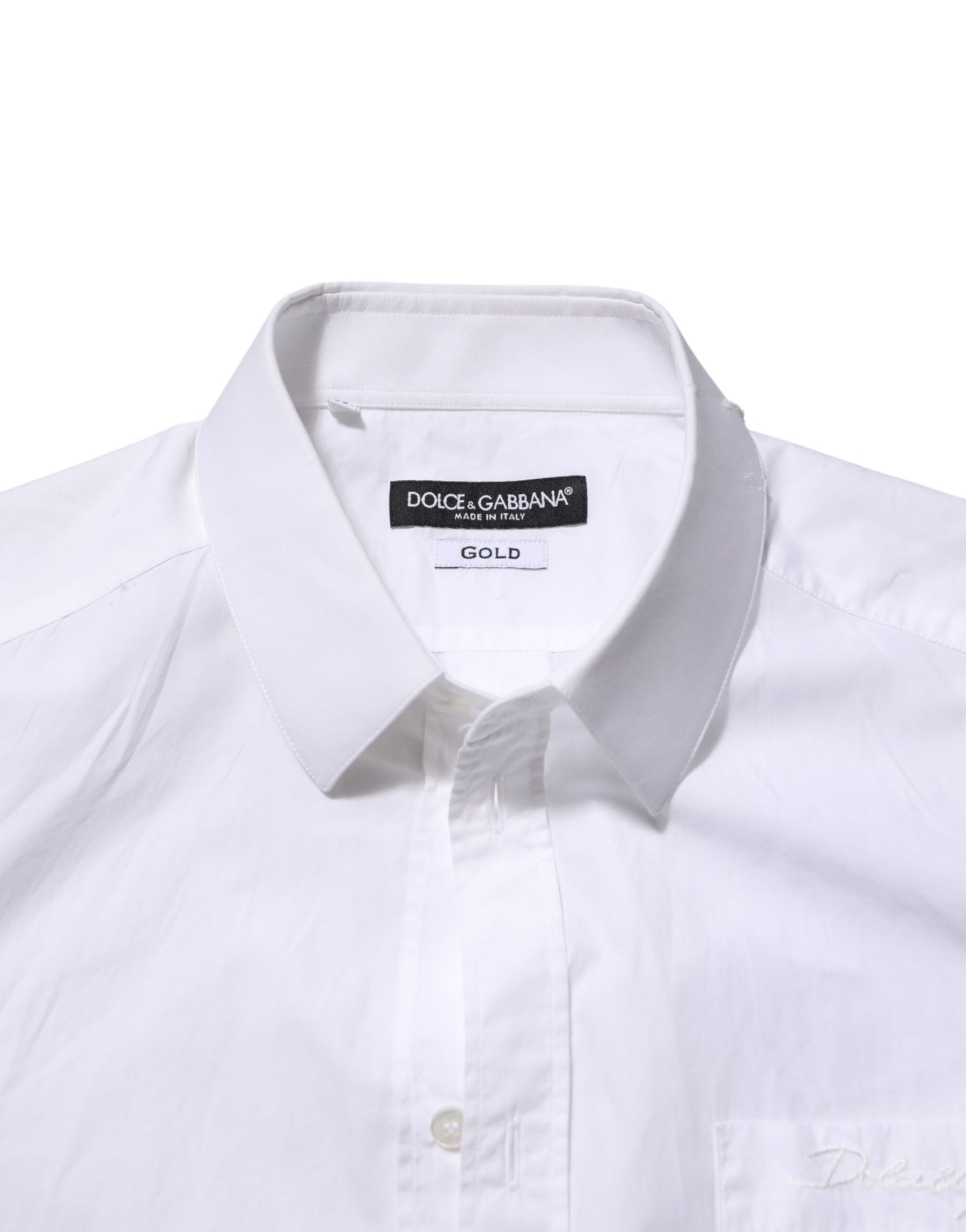 Dolce & Gabbana White Cotton Collared Men GOLD Dress Shirt | Regal Royce