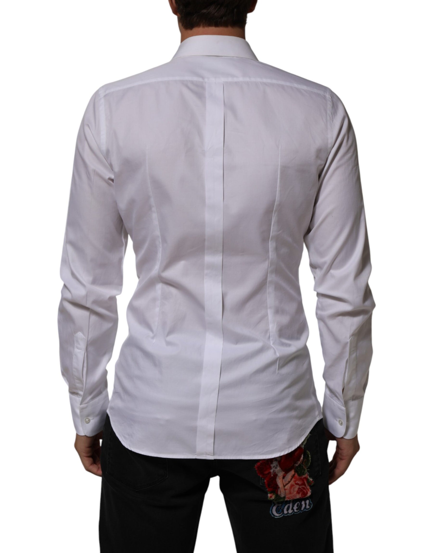 Dolce & Gabbana White Cotton Collared Bib GOLD Dress Shirt | Regal Royce