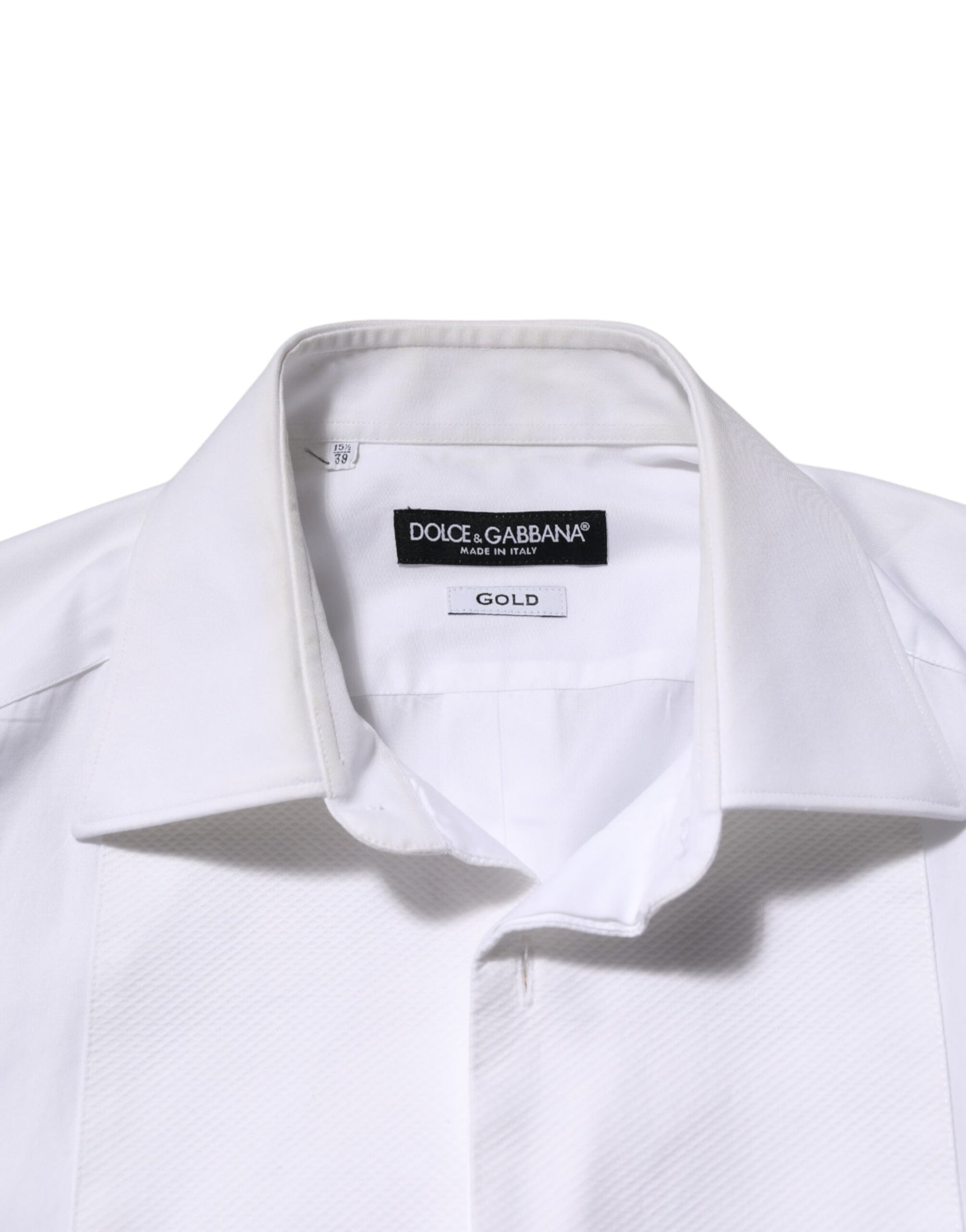 Dolce & Gabbana White Cotton Collared Bib GOLD Dress Shirt | Regal Royce
