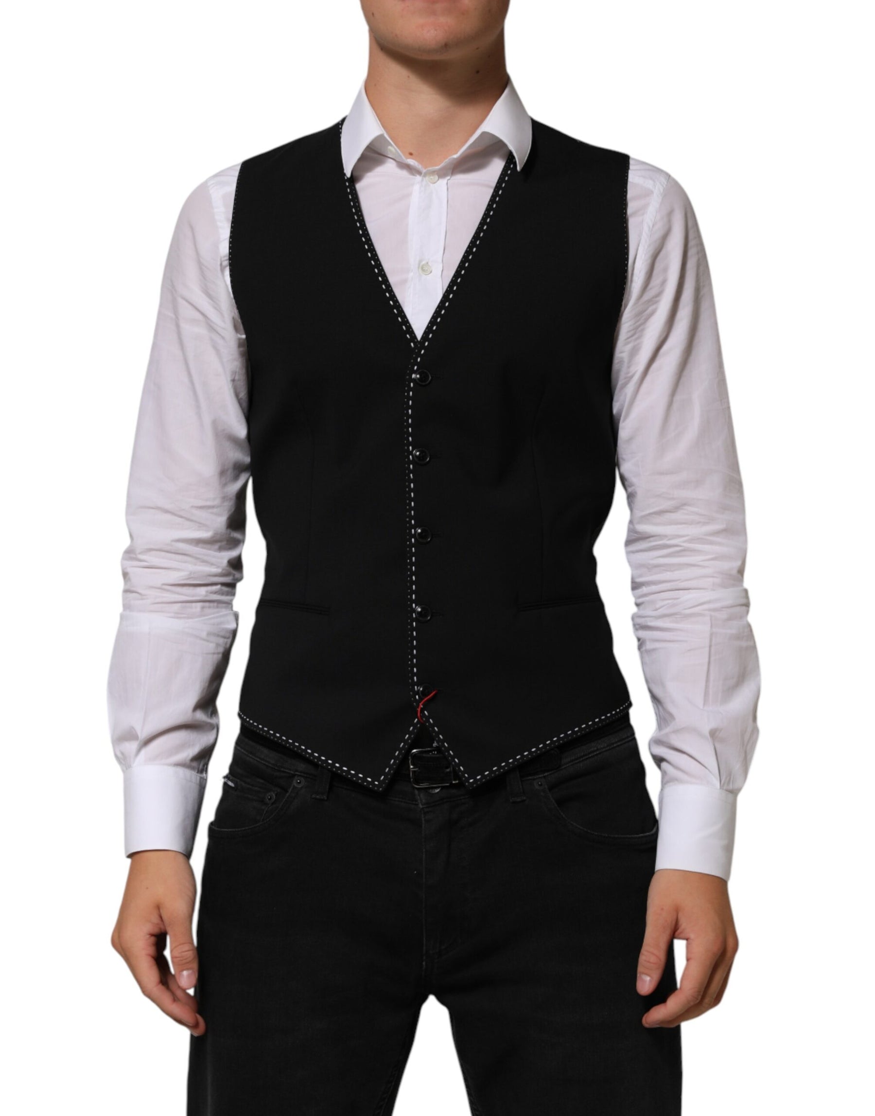 Dolce & Gabbana Black Wool Dress Formal Men Waistcoat Vest | Regal Royce