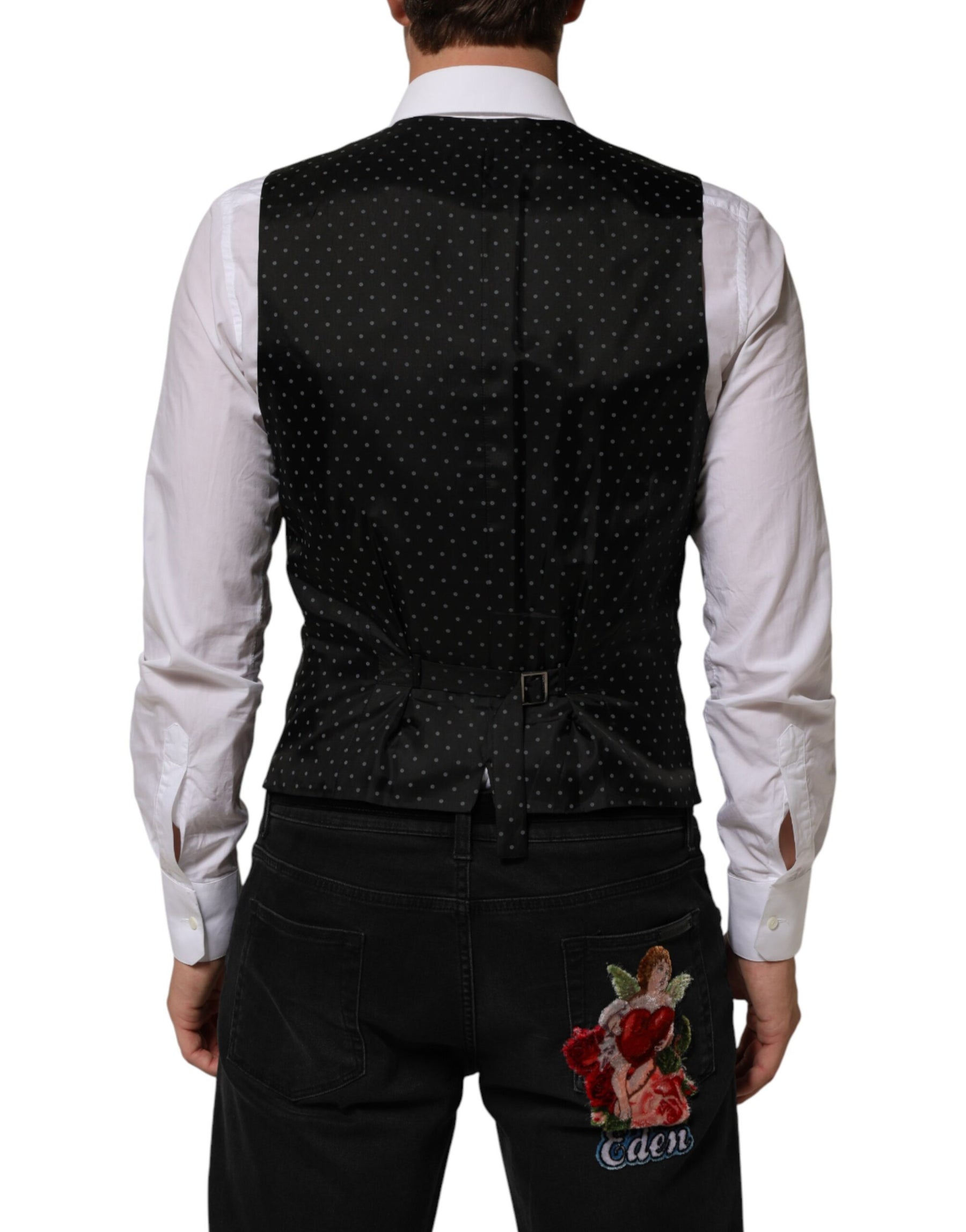 Dolce & Gabbana Black Wool Dress Formal Men Waistcoat Vest | Regal Royce