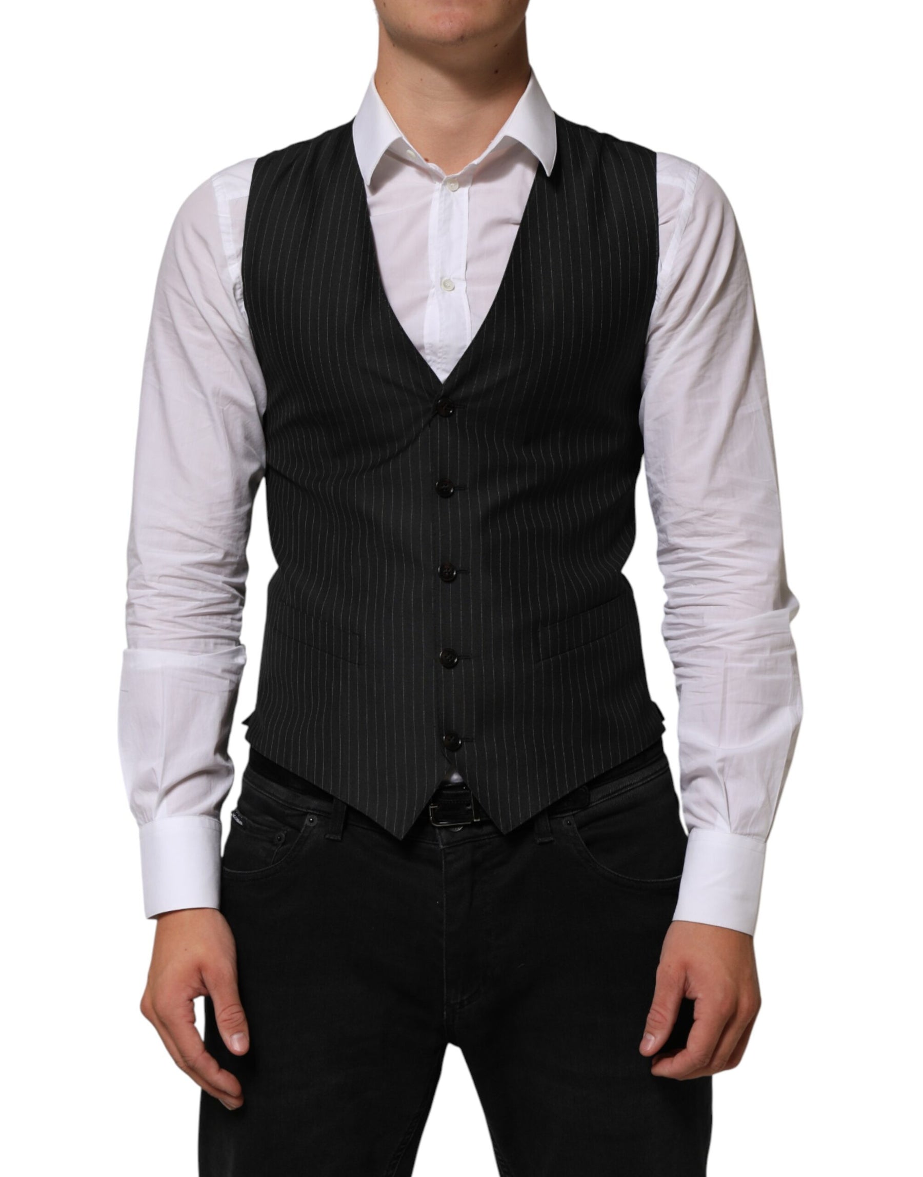 Dolce & Gabbana Black Wool Men Dress Formal Waistcoat Vest | Regal Royce