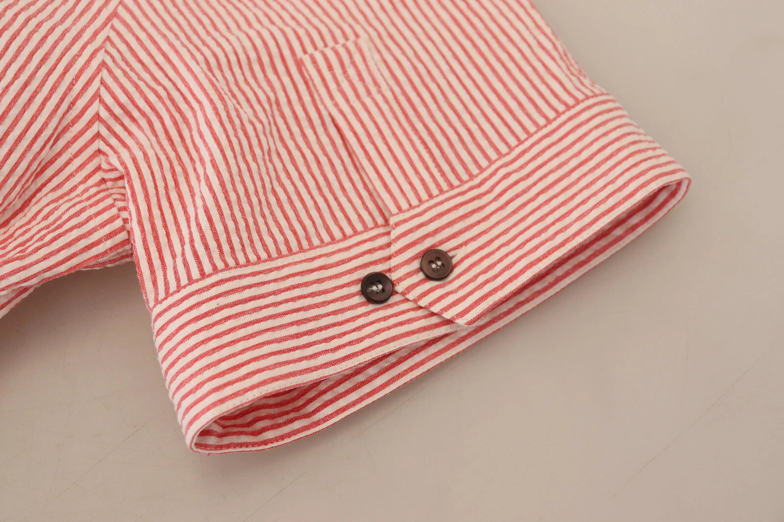 Dolce & Gabbana Red White Striped Cotton Short Sleeve Shirt | Regal Royce