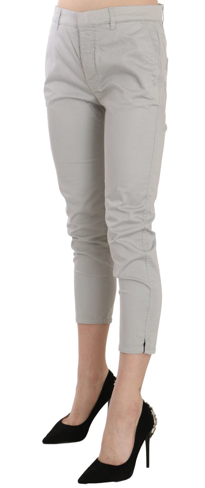 Jucca Cotton Gray High Waist Skinny Cropped Trousers Pants | Regal Royce