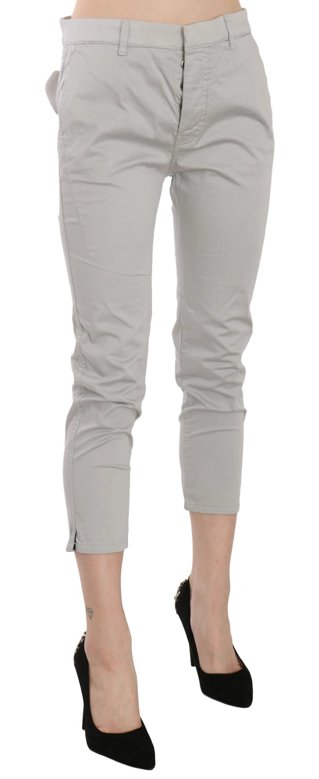 Jucca Cotton Gray High Waist Skinny Cropped Trousers Pants | Regal Royce