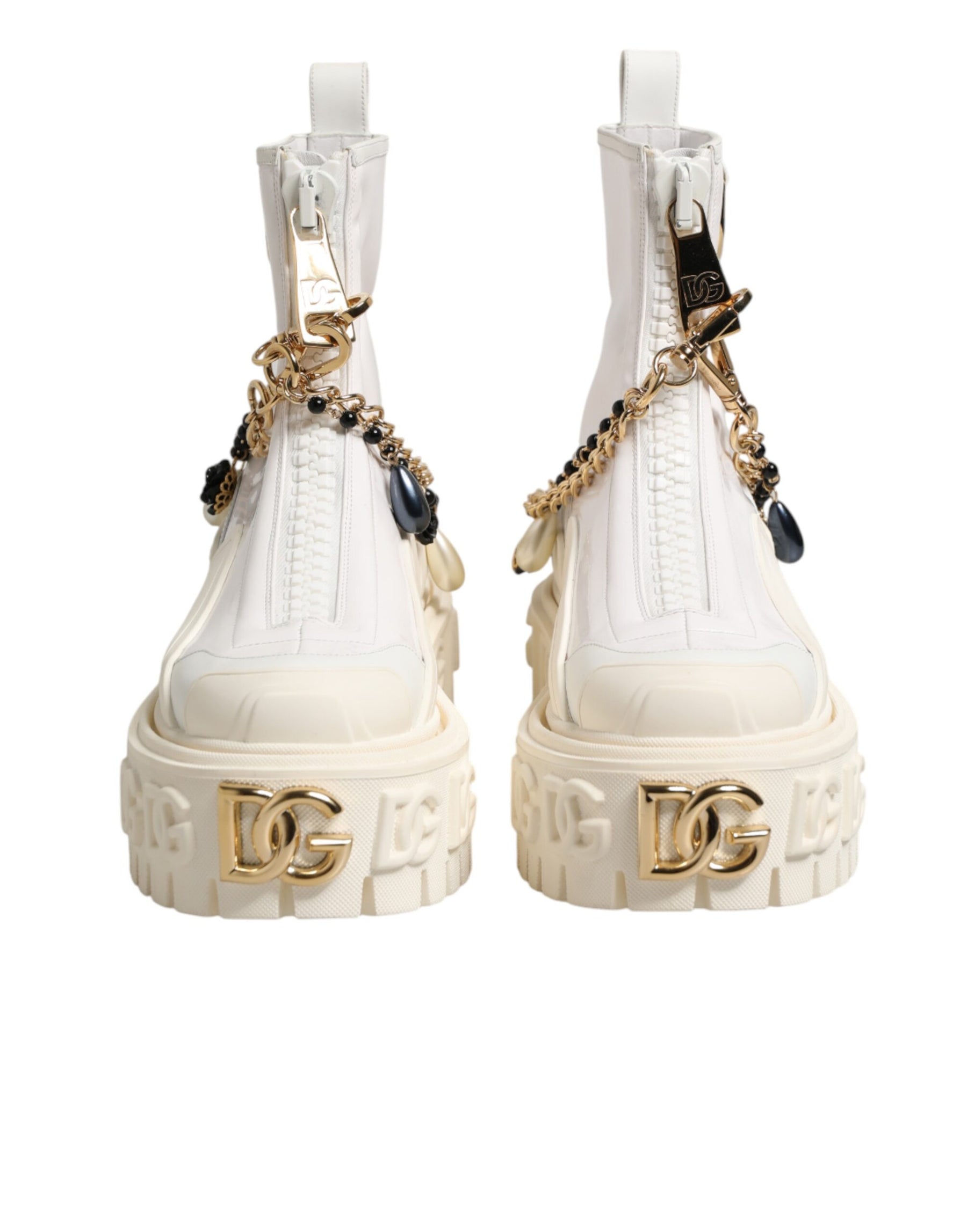 Dolce & Gabbana White Leather Rubber Logo Ankle Boots Shoes | Regal Royce