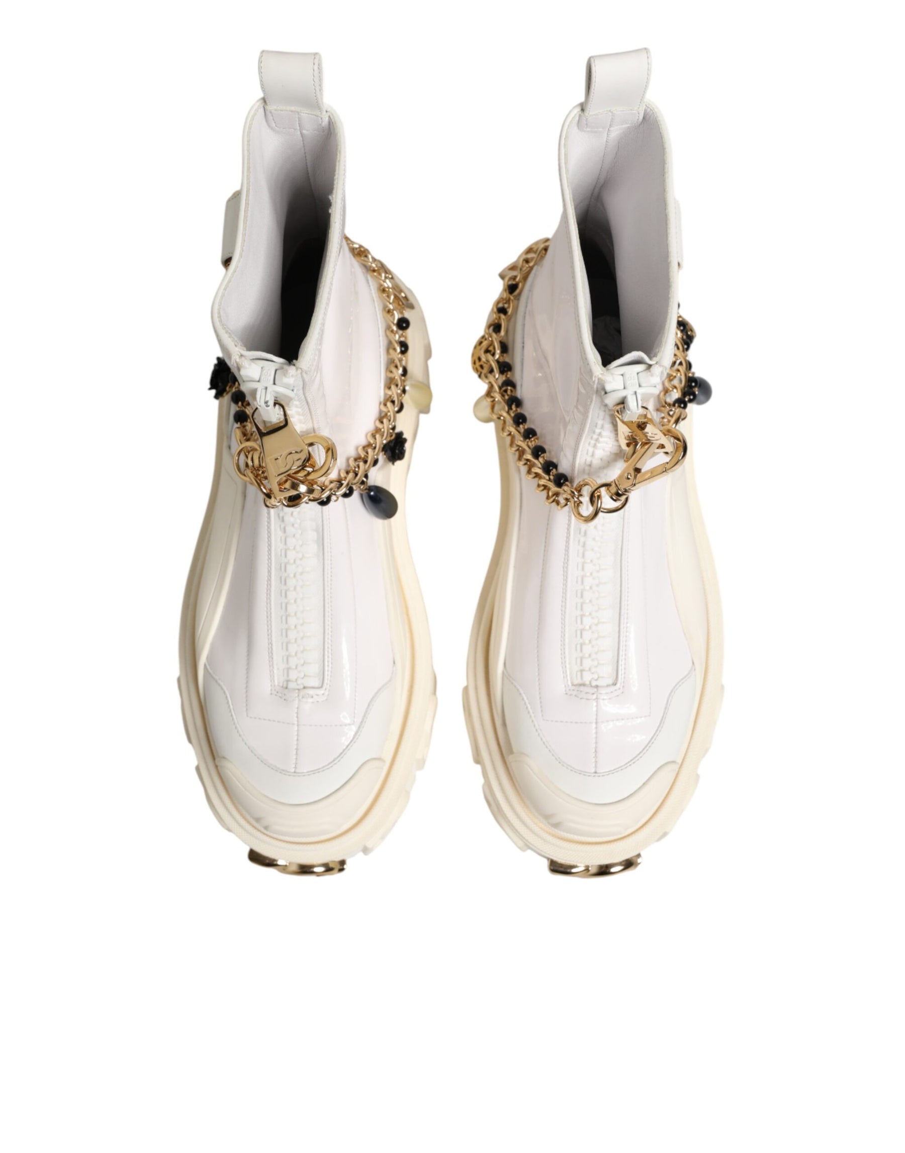 Dolce & Gabbana White Leather Rubber Logo Ankle Boots Shoes | Regal Royce