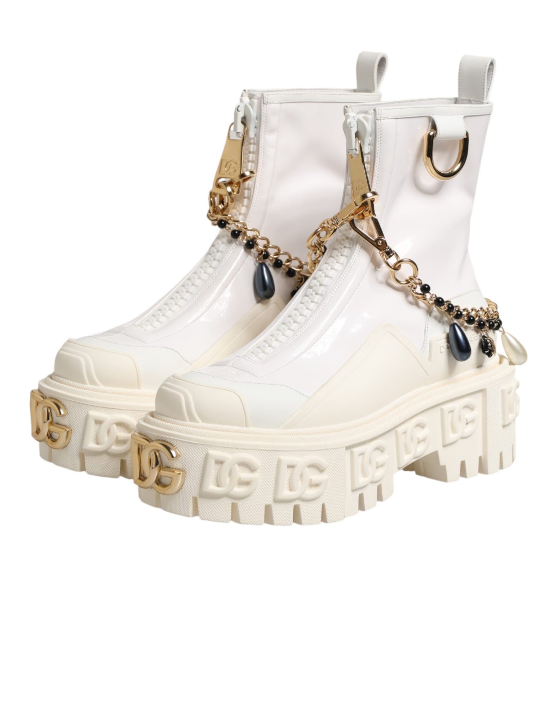Dolce & Gabbana White Leather Rubber Logo Ankle Boots Shoes | Regal Royce