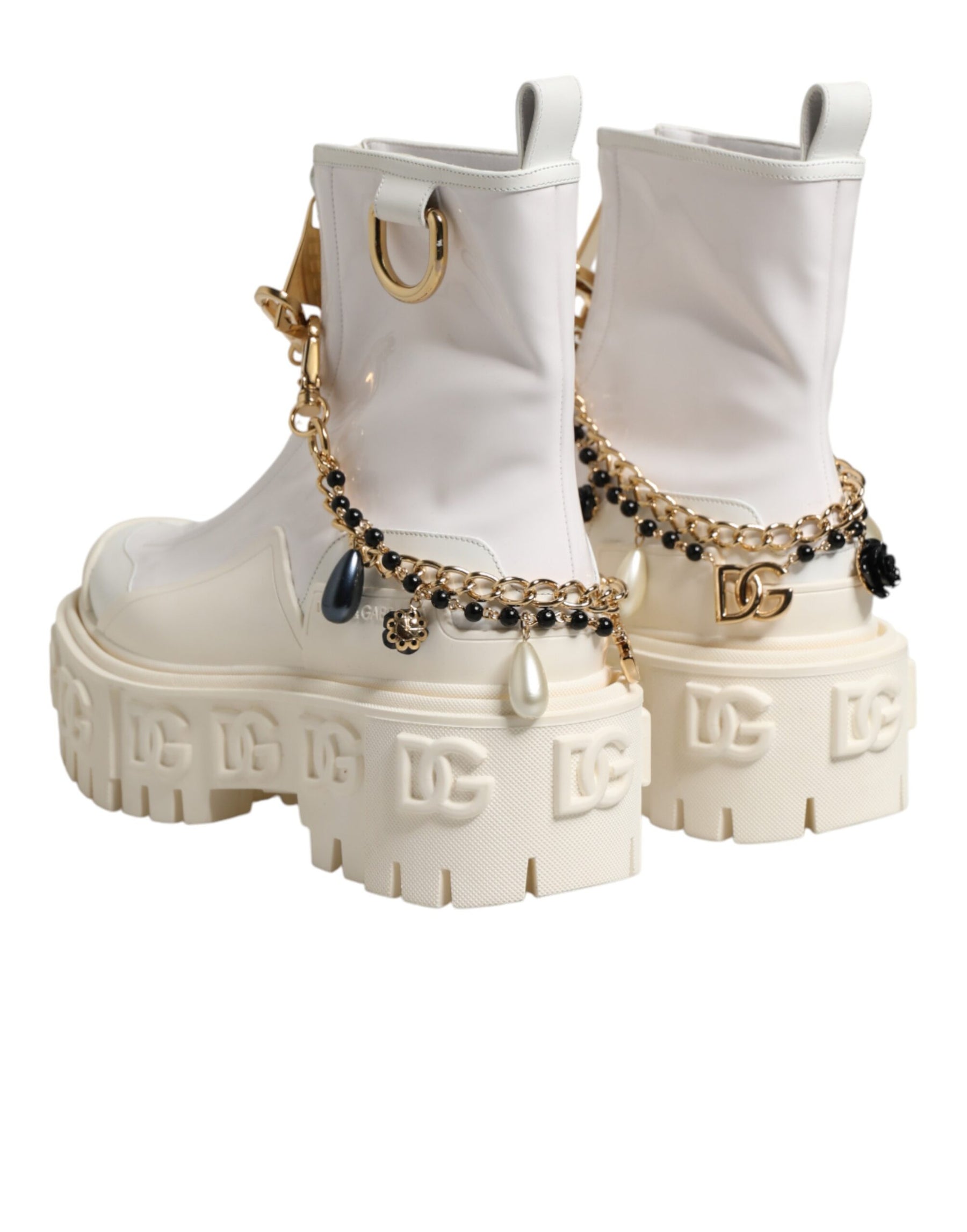 Dolce & Gabbana White Leather Rubber Logo Ankle Boots Shoes | Regal Royce