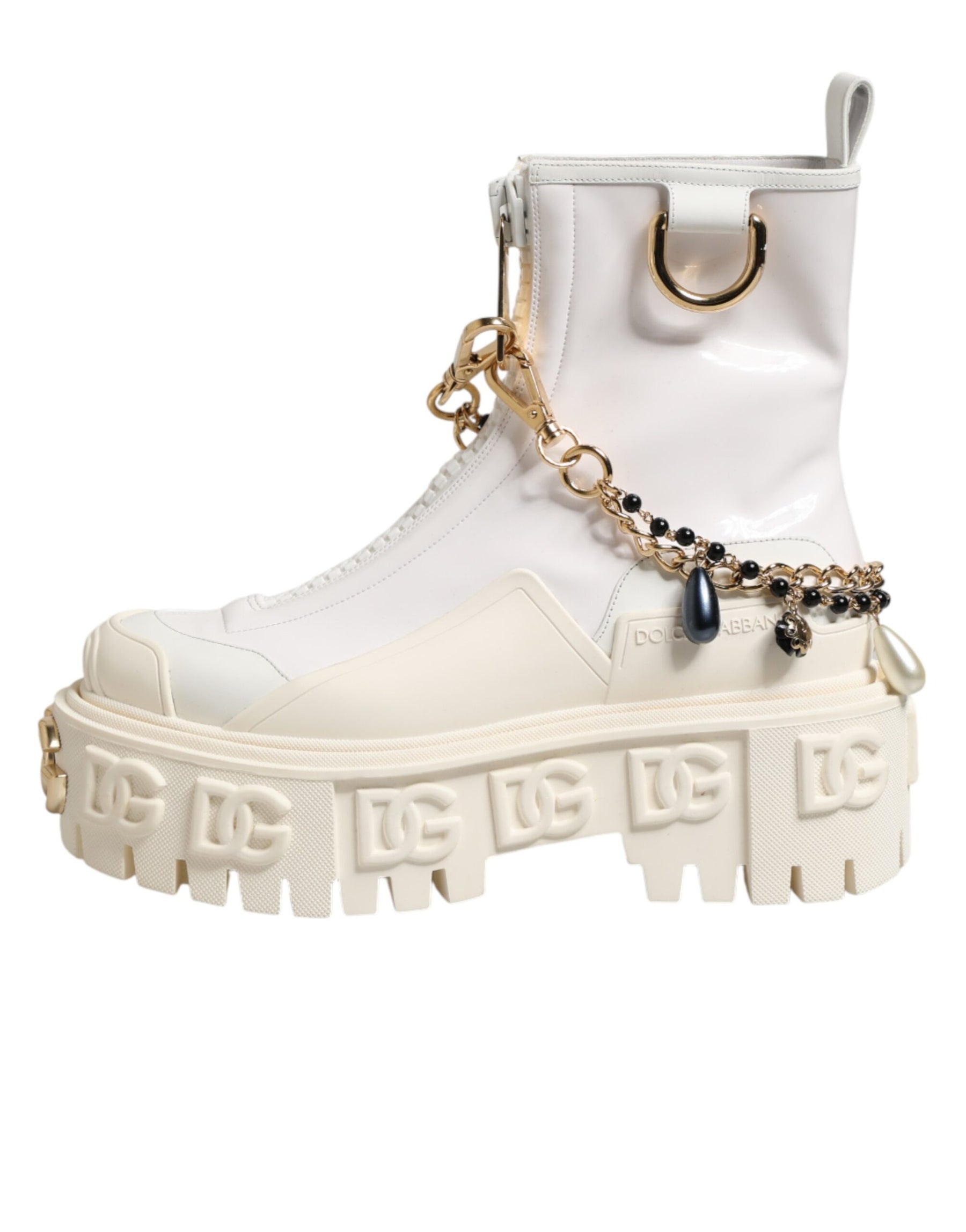 Dolce & Gabbana White Leather Rubber Logo Ankle Boots Shoes | Regal Royce