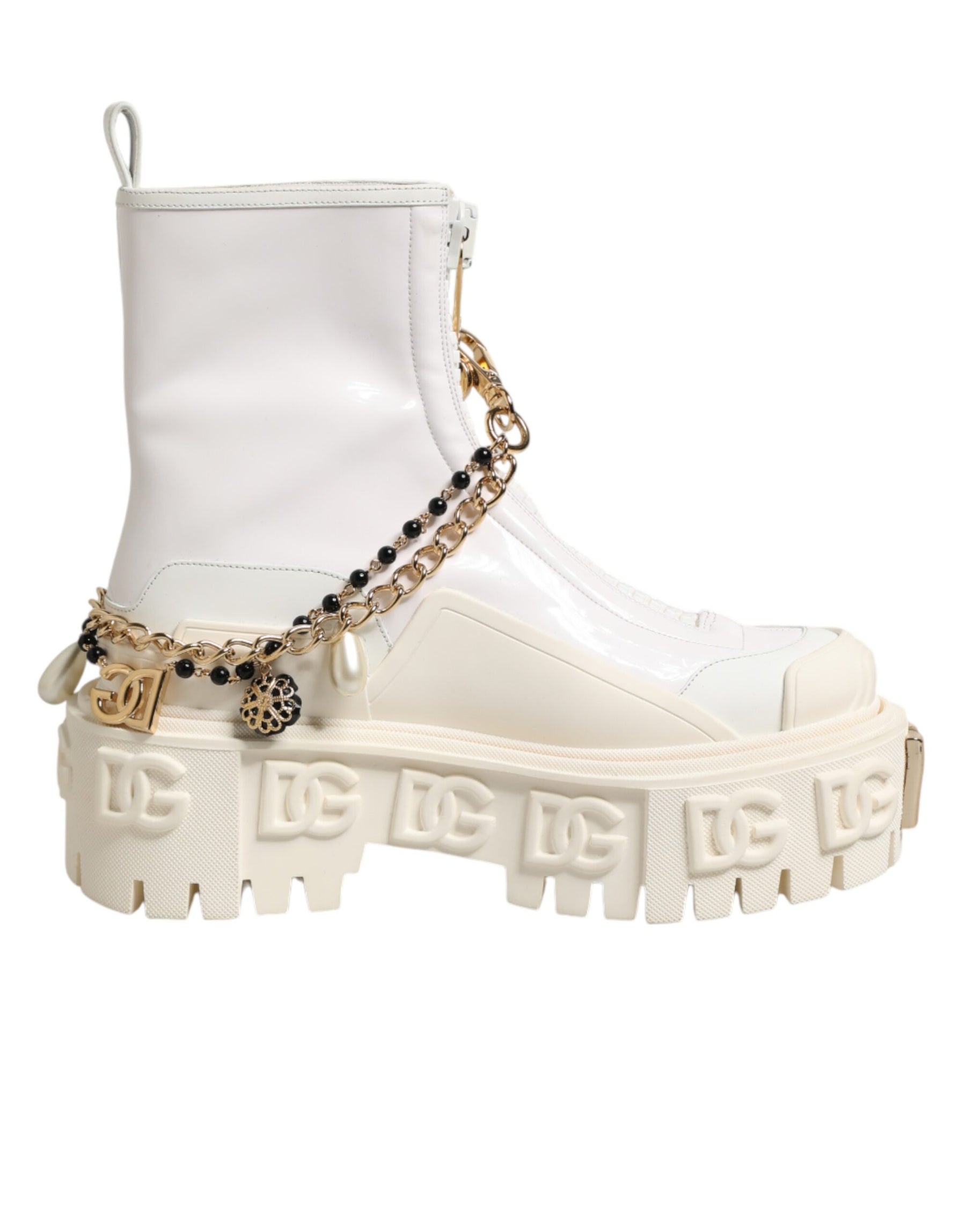 Dolce & Gabbana White Leather Rubber Logo Ankle Boots Shoes | Regal Royce