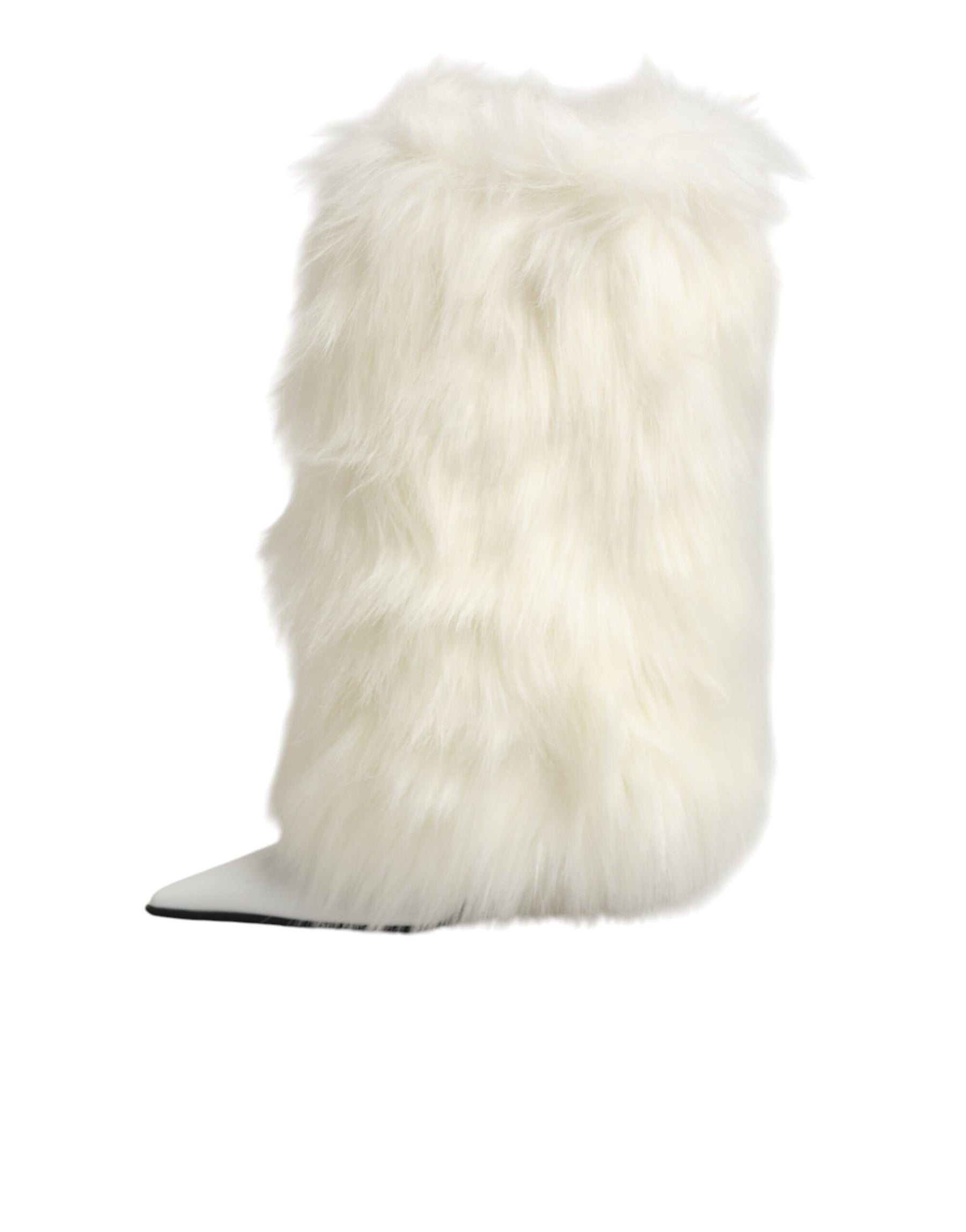 Dolce & Gabbana White Fur Pointed Knee High Stiletto Boots Shoes | Regal Royce