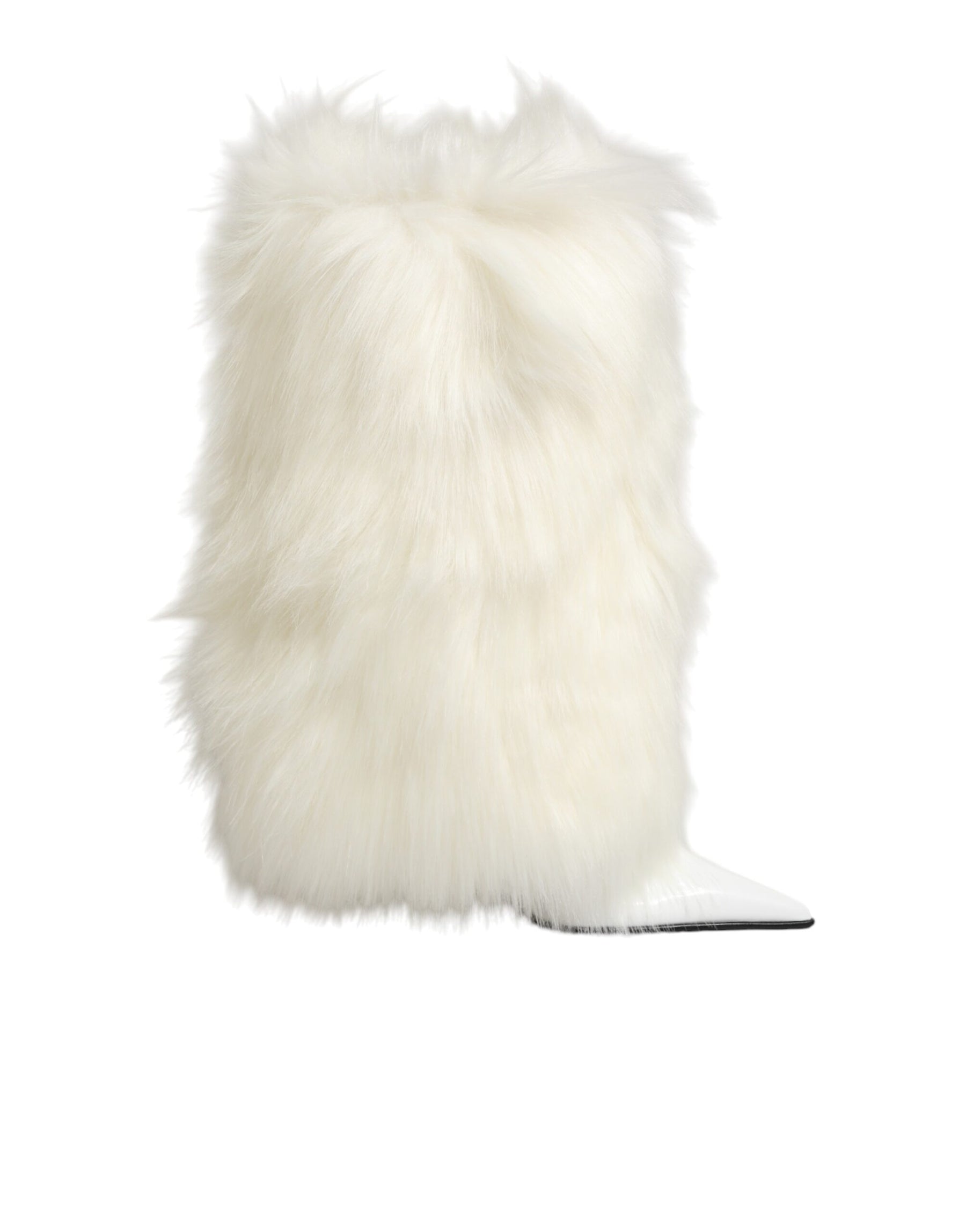 Dolce & Gabbana White Fur Pointed Knee High Stiletto Boots Shoes | Regal Royce
