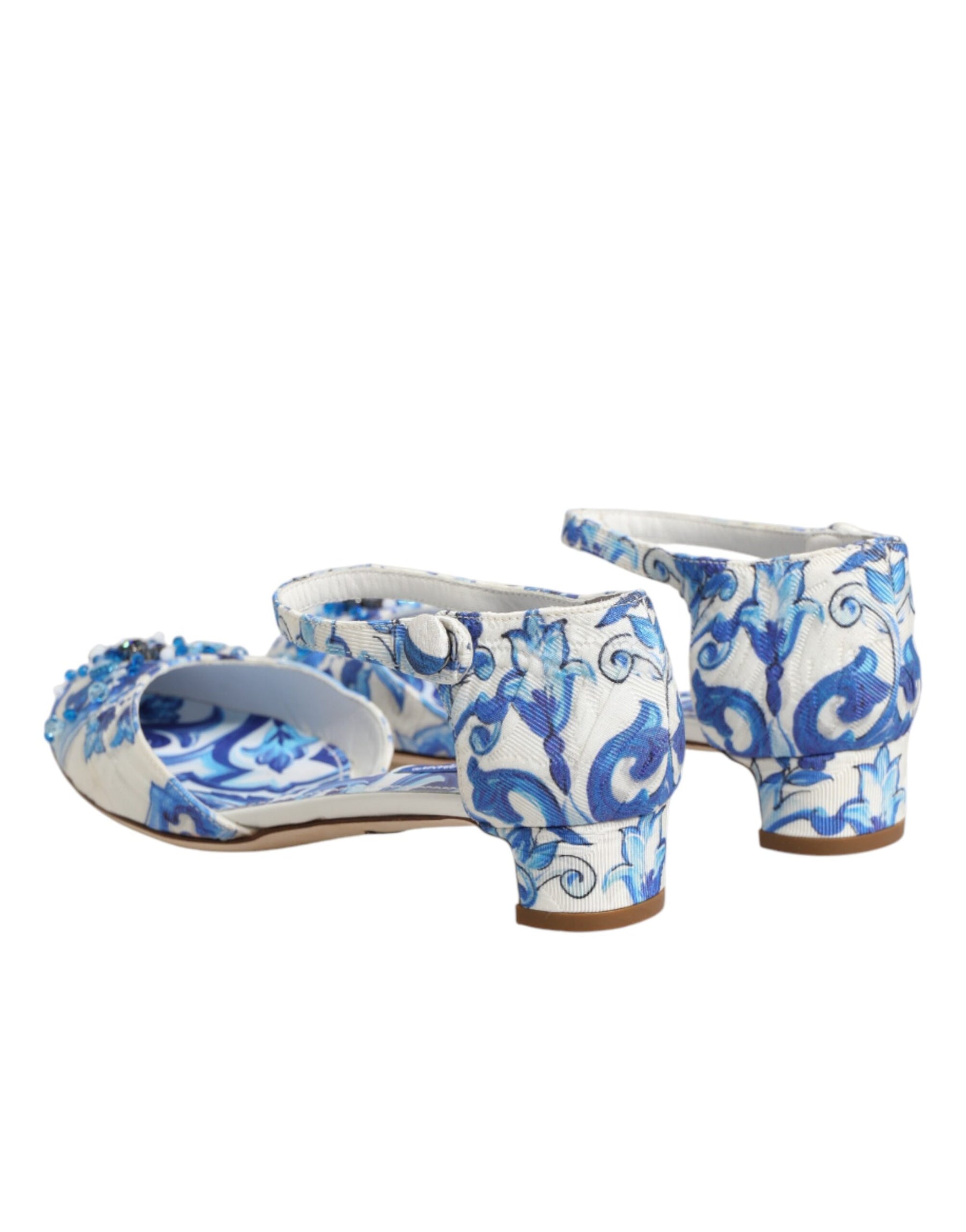 Dolce & Gabbana White Blue Floral Crystal Ankle Straps Shoes | Regal Royce