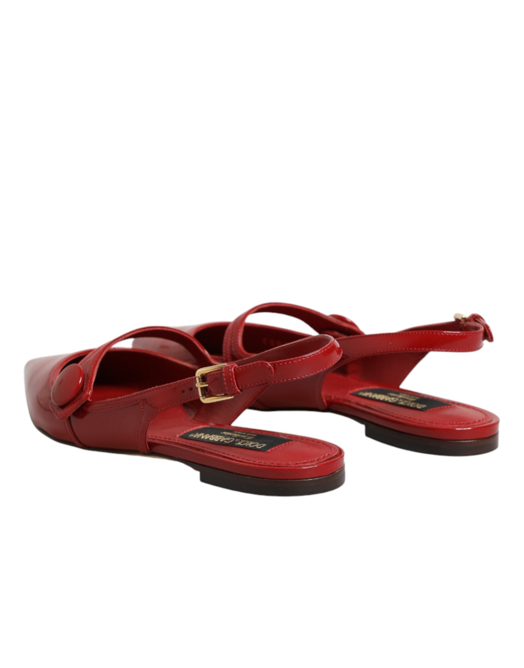 Dolce & Gabbana Red Leather Slingback Flats Sandals Shoes | Regal Royce