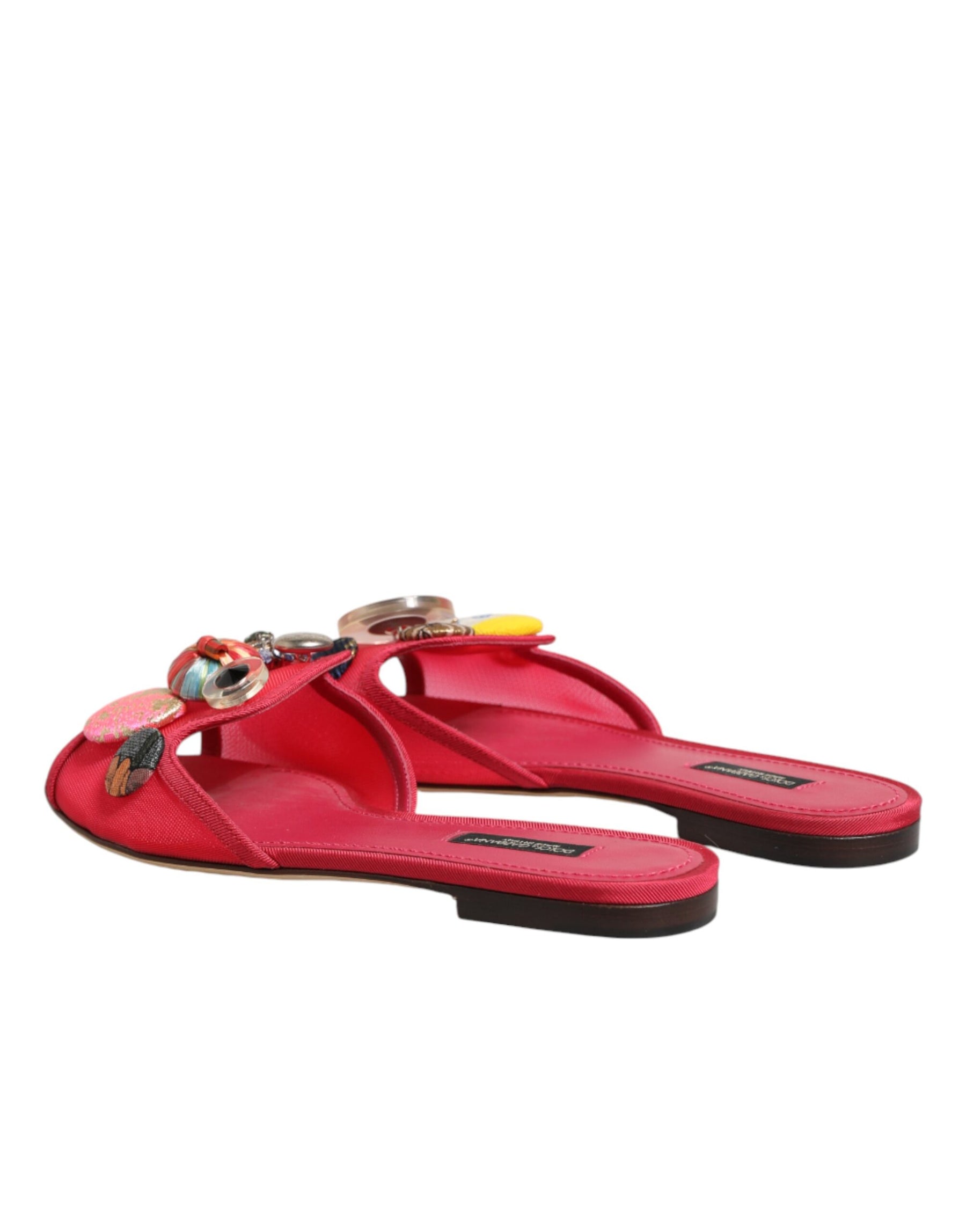 Dolce & Gabbana Red Embellished Flats Slip On Sandals Shoes | Regal Royce