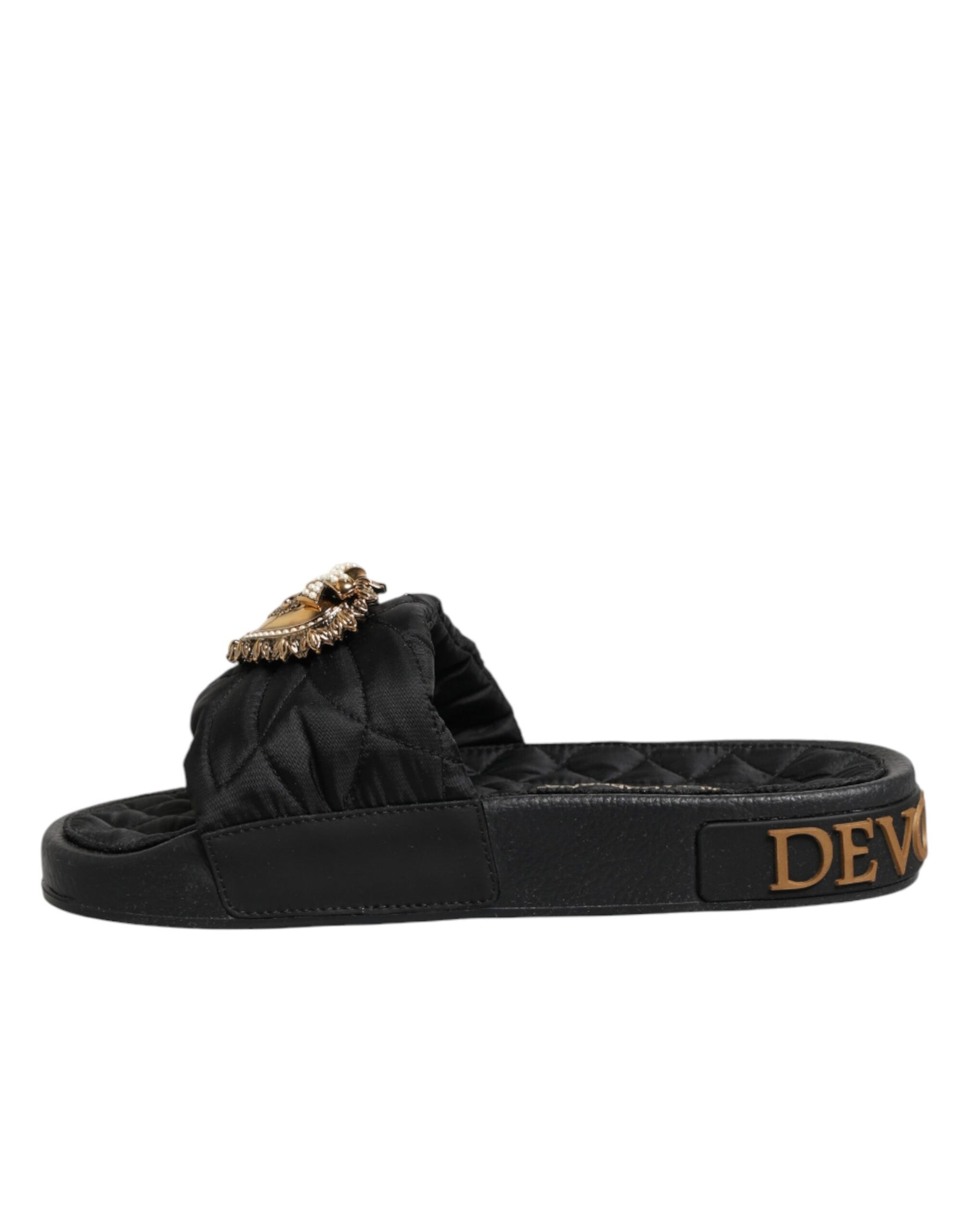 Dolce & Gabbana Black Devotion Matelassé Leather Slides Shoes | Regal Royce