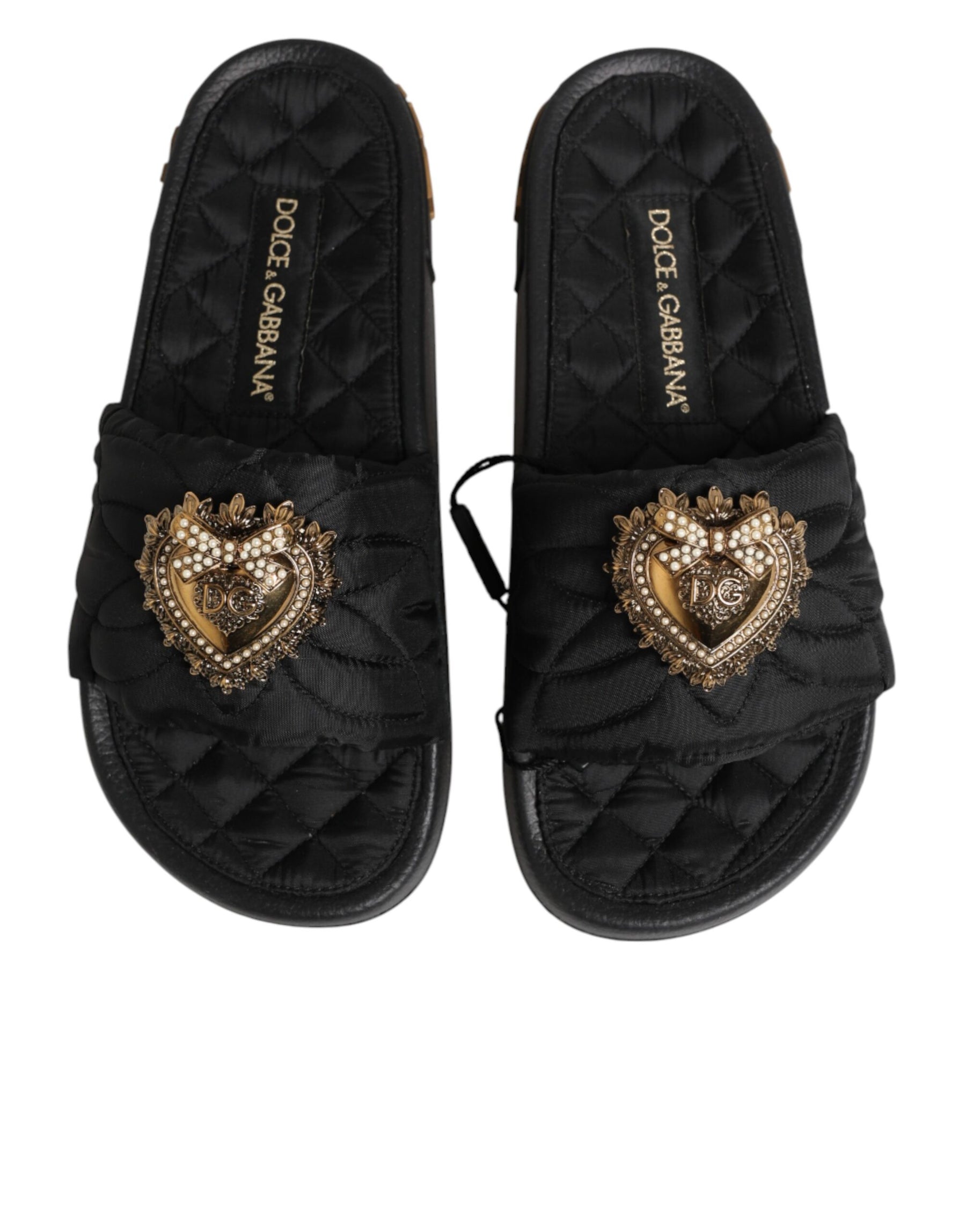 Dolce & Gabbana Black Devotion Matelassé Leather Slides Shoes | Regal Royce