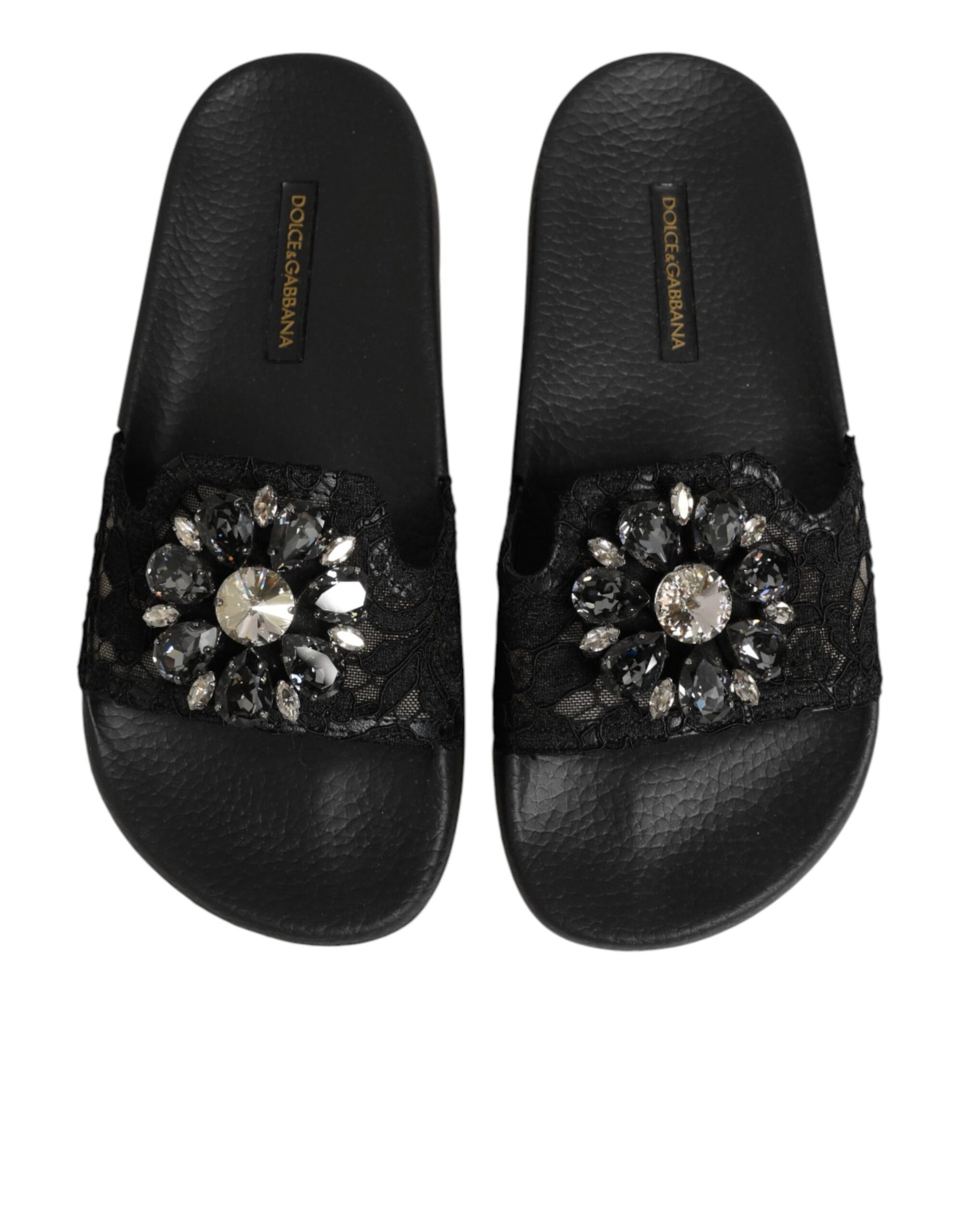 Dolce & Gabbana Black Devotion Matelassé Leather Slides Shoes | Regal Royce