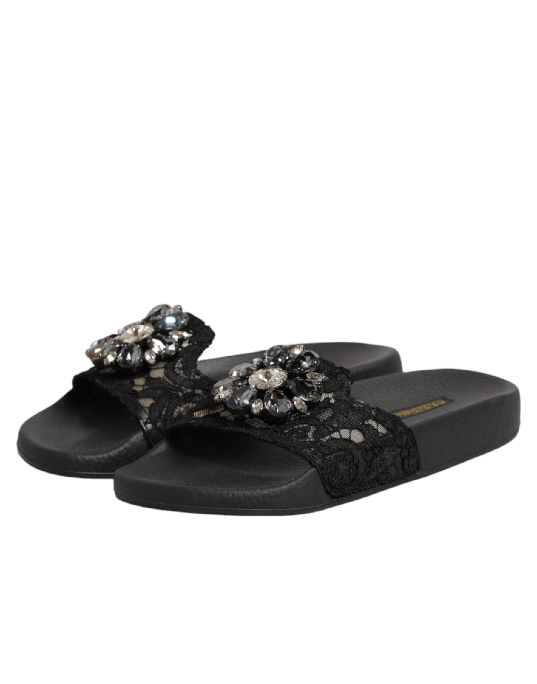 Dolce & Gabbana Black Devotion Matelassé Leather Slides Shoes | Regal Royce