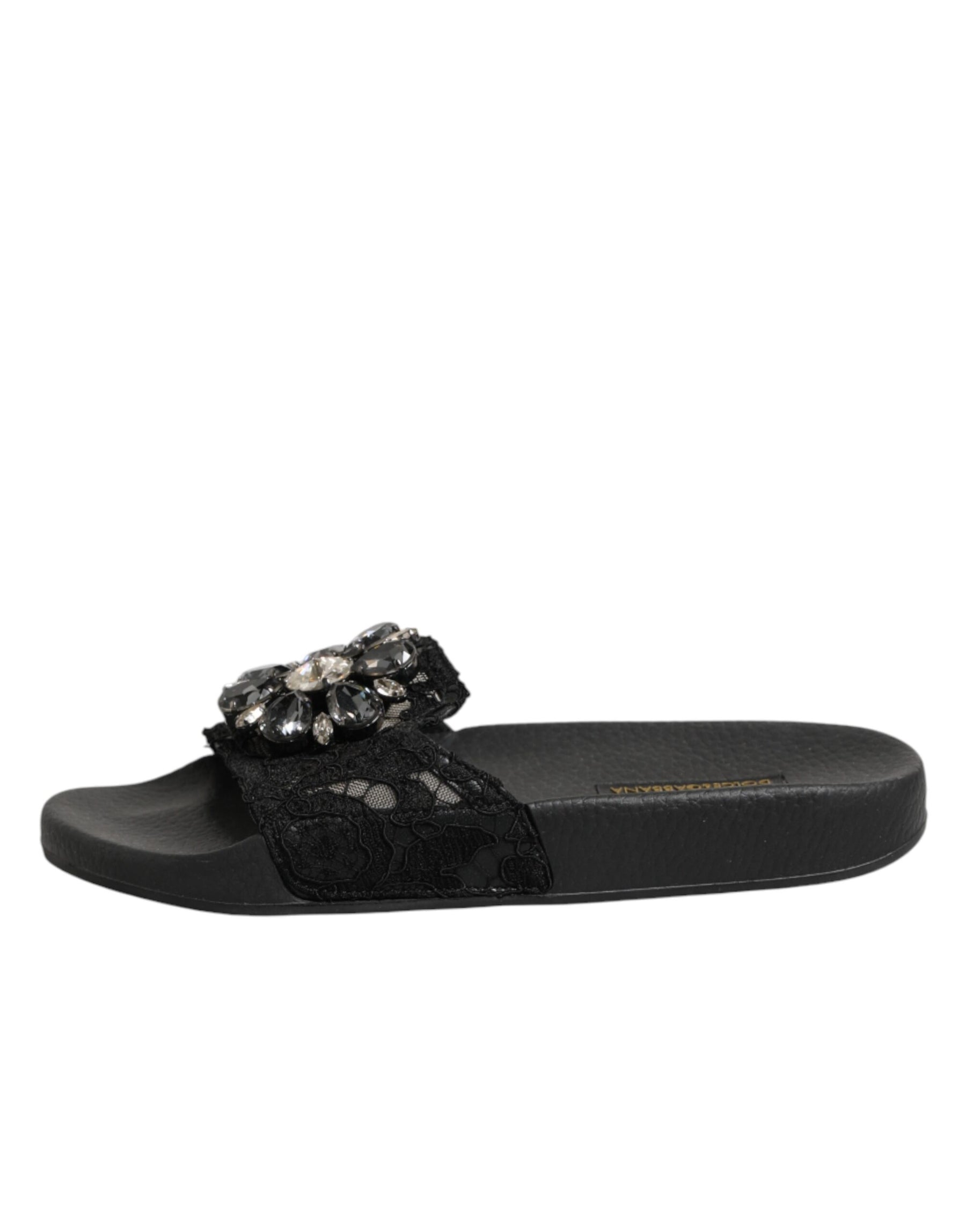 Dolce & Gabbana Black Devotion Matelassé Leather Slides Shoes | Regal Royce