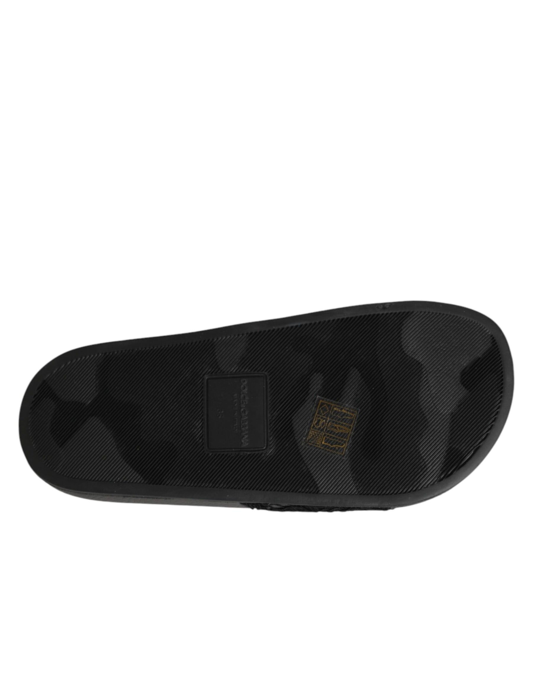 Dolce & Gabbana Black Devotion Matelassé Leather Slides Shoes | Regal Royce