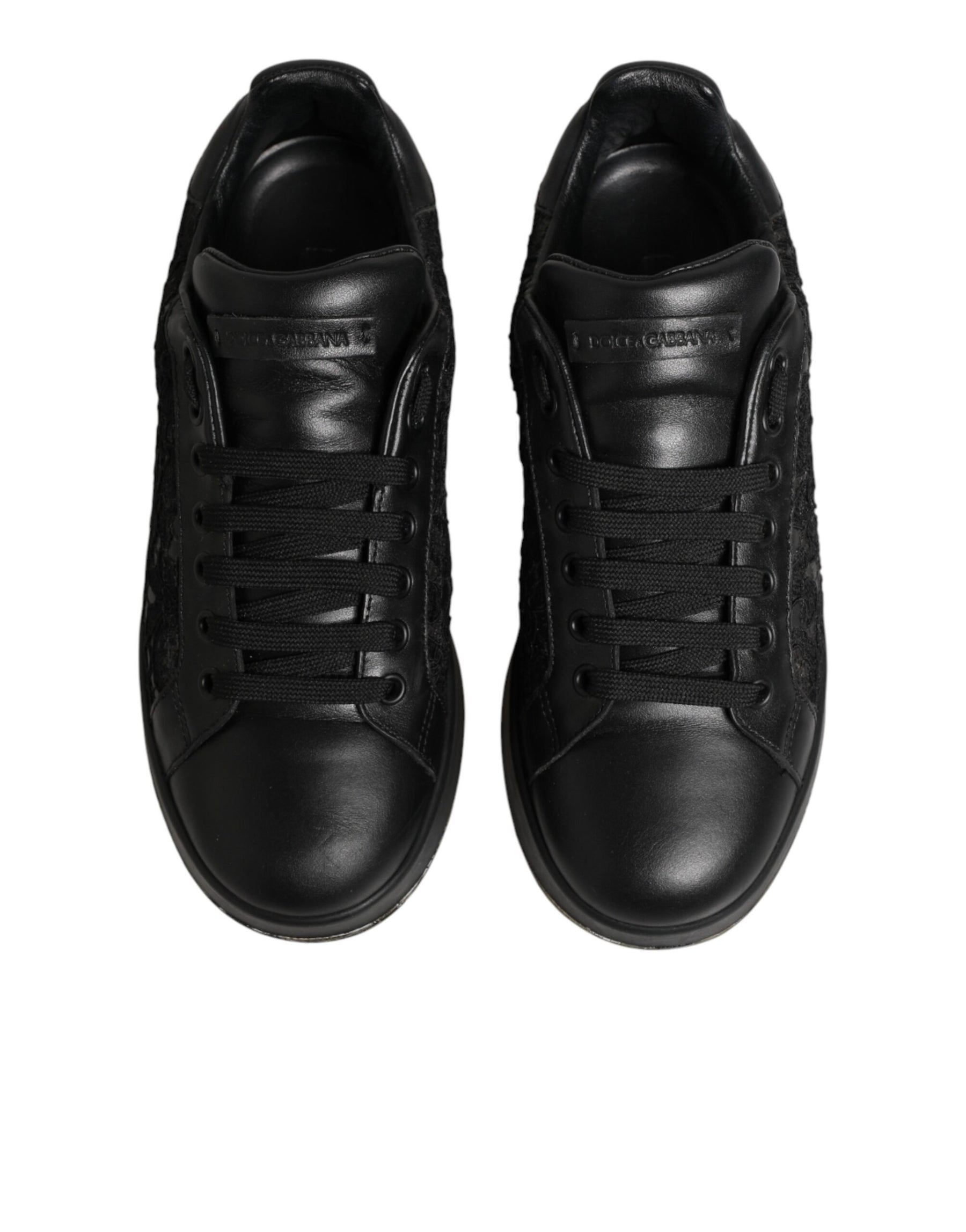 Dolce & Gabbana Black Floral Lace Low Top Sneakers Shoes | Regal Royce