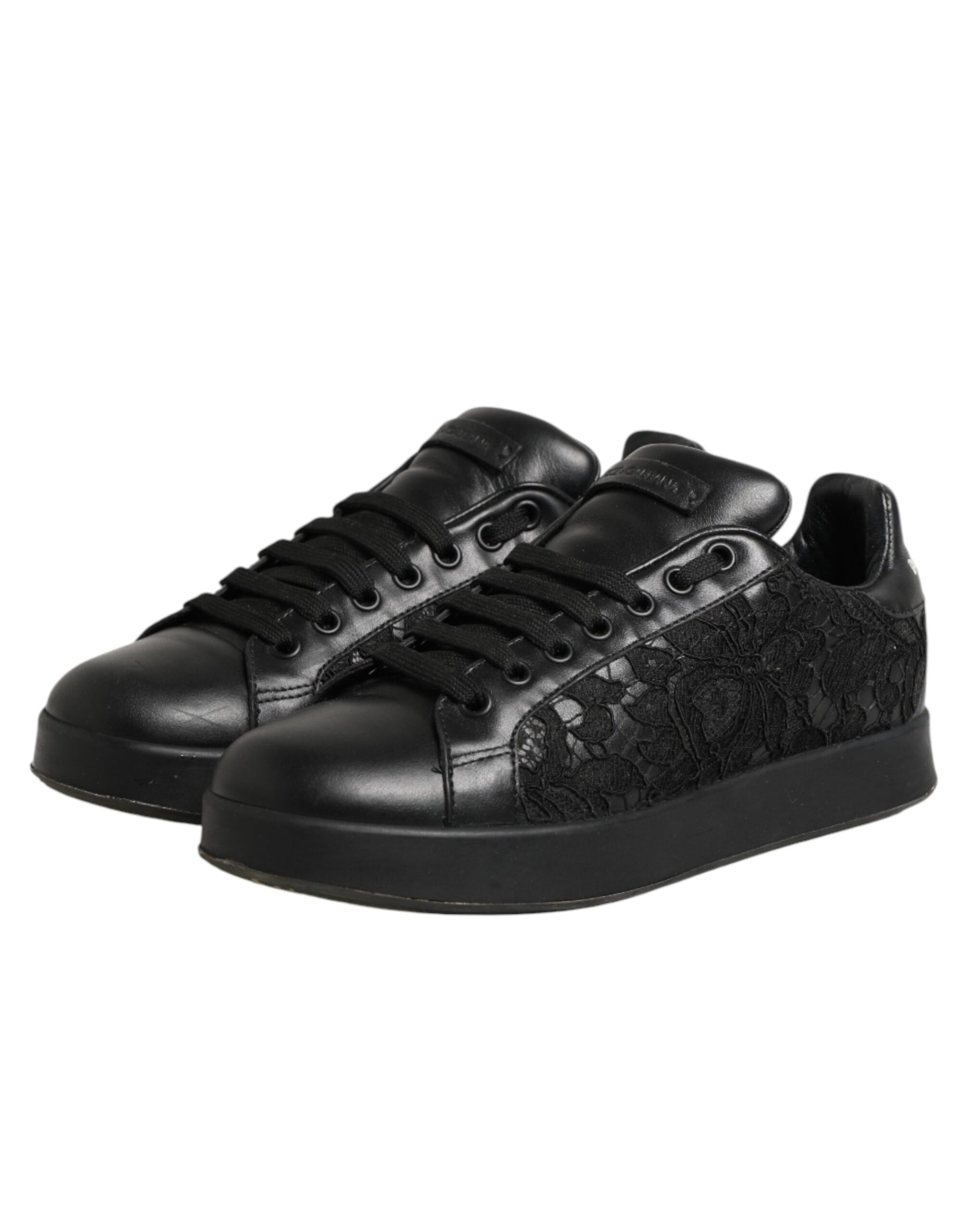 Dolce & Gabbana Black Floral Lace Low Top Sneakers Shoes | Regal Royce