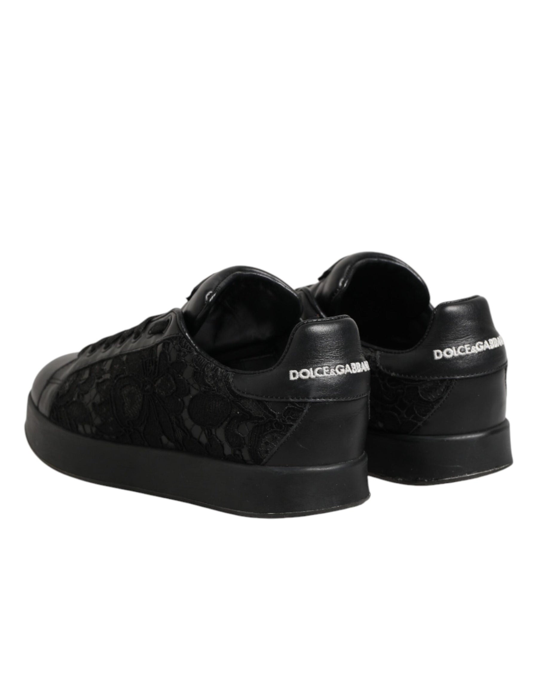Dolce & Gabbana Black Floral Lace Low Top Sneakers Shoes | Regal Royce