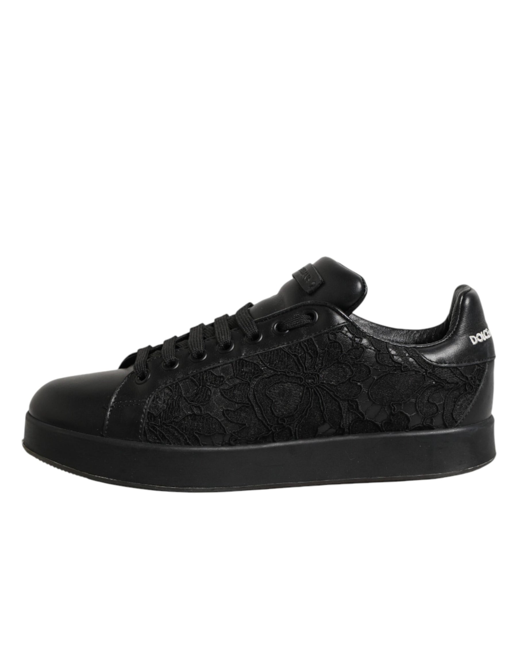 Dolce & Gabbana Black Floral Lace Low Top Sneakers Shoes | Regal Royce