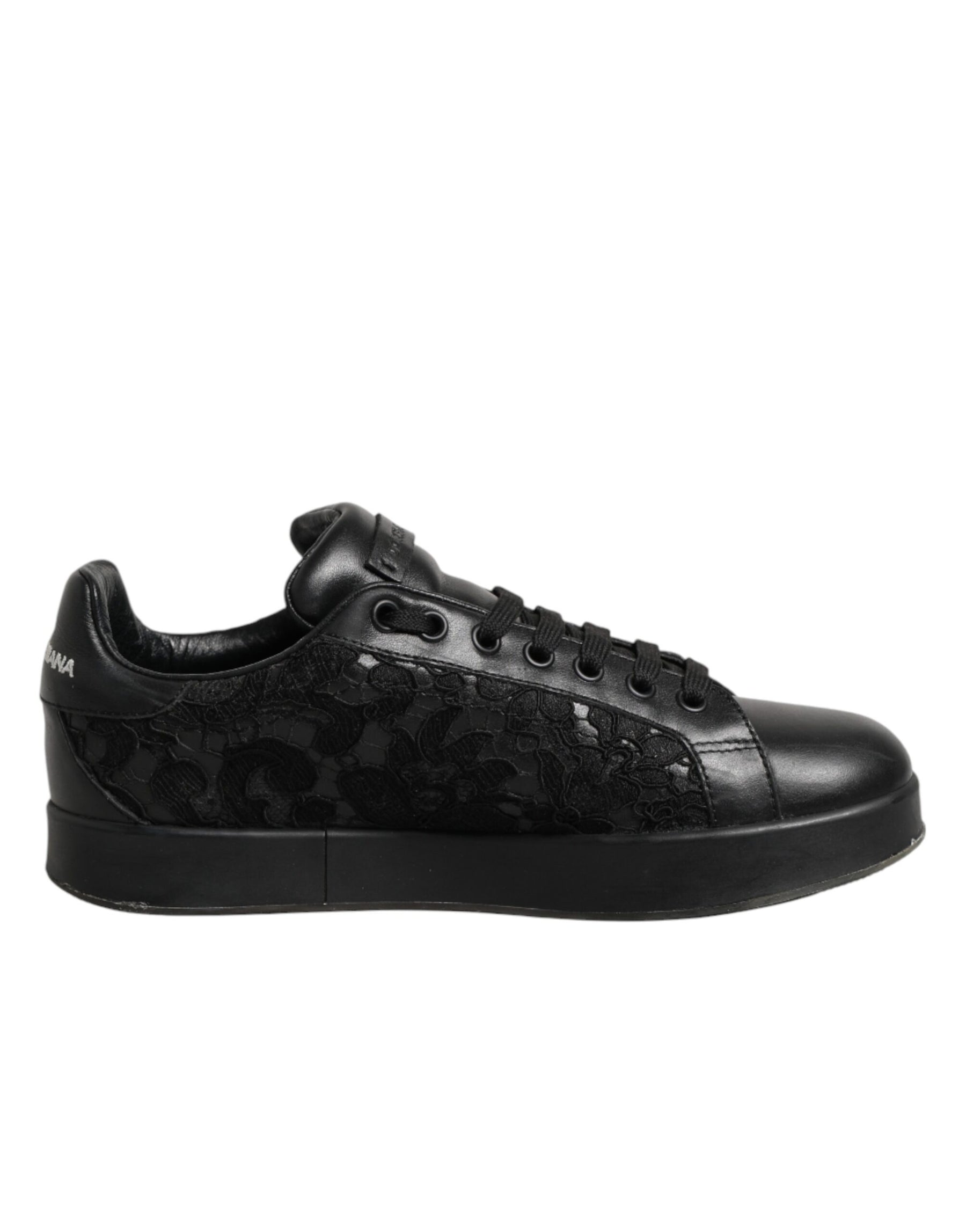 Dolce & Gabbana Black Floral Lace Low Top Sneaker Shoes | Regal Royce