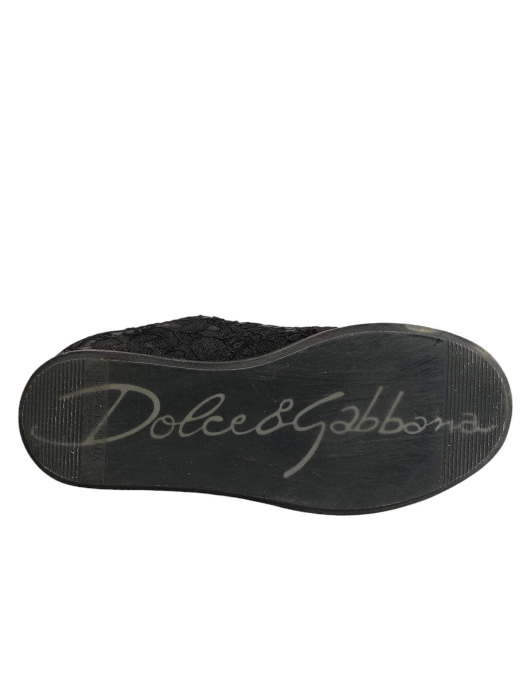 Dolce & Gabbana Black Floral Lace Low Top Sneakers Shoes | Regal Royce