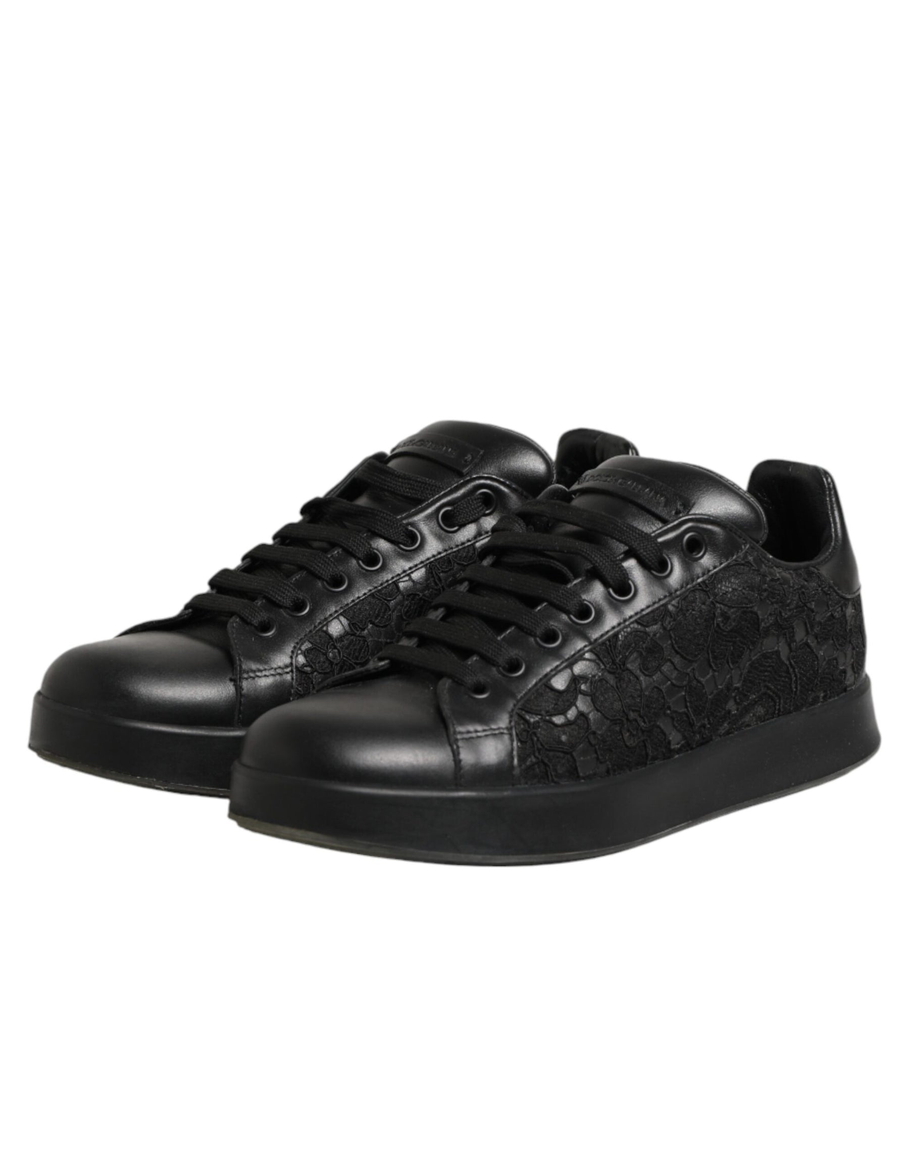 Dolce & Gabbana Black Floral Lace Low Top Sneaker Shoes | Regal Royce