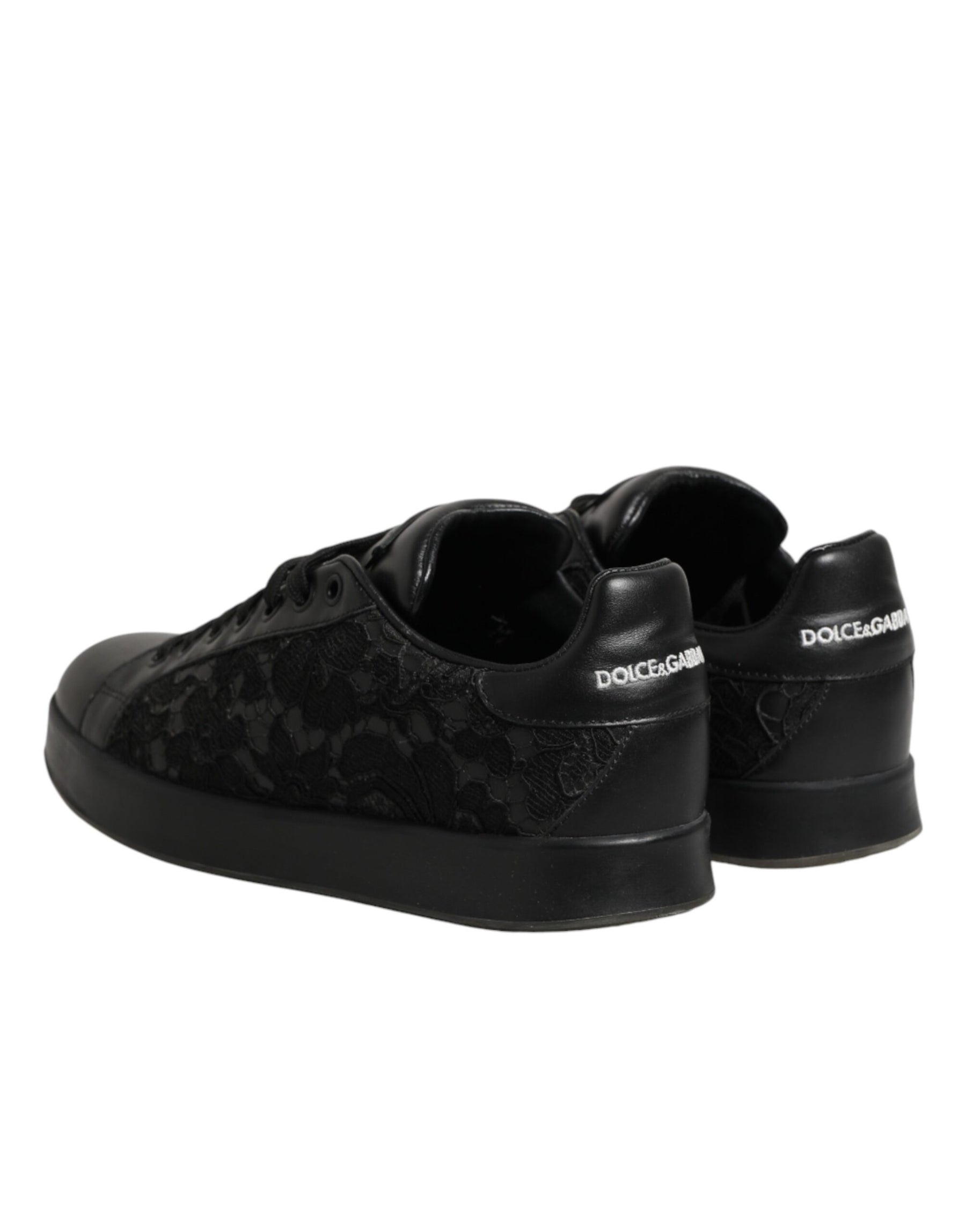 Dolce & Gabbana Black Floral Lace Low Top Sneaker Shoes | Regal Royce