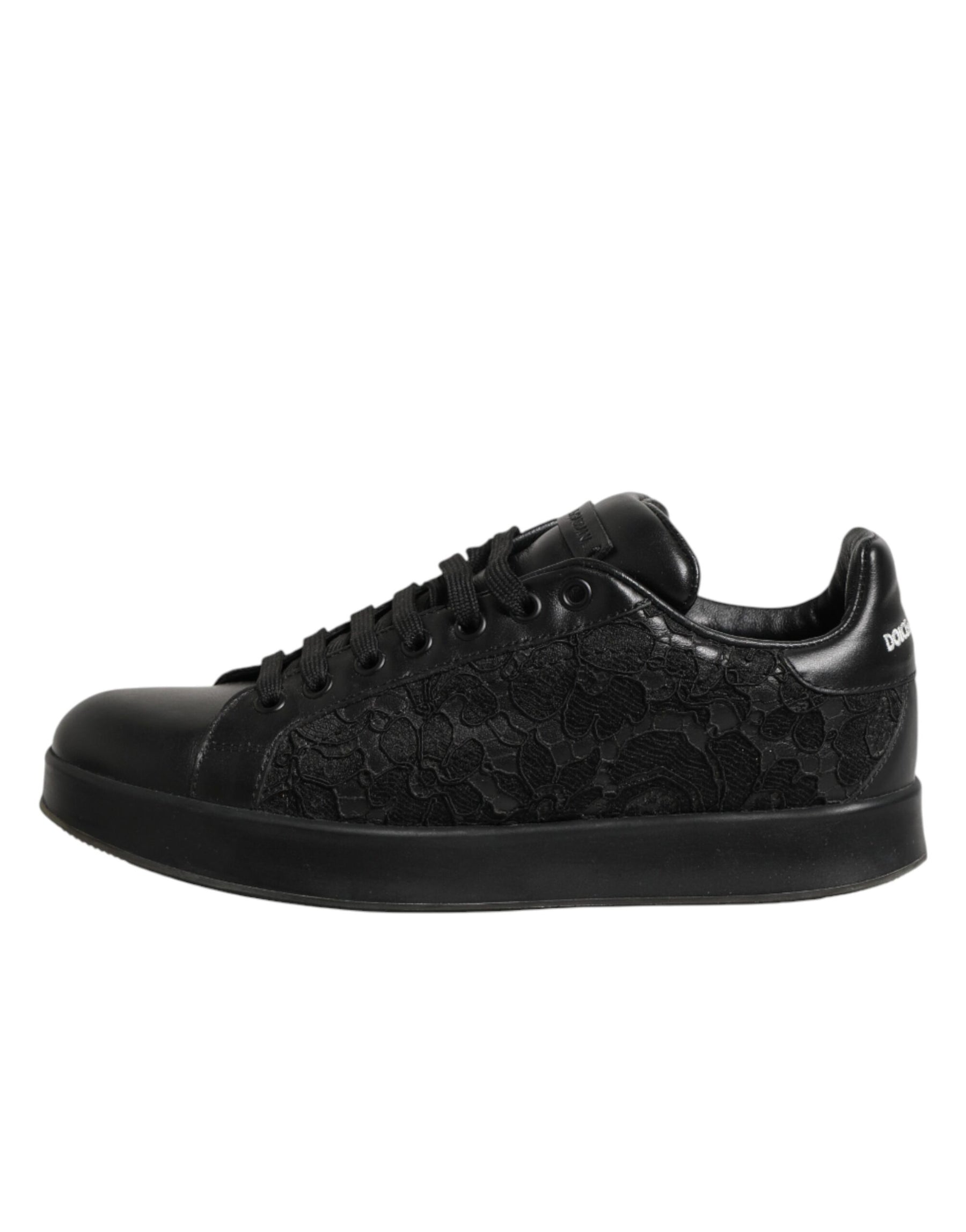 Dolce & Gabbana Black Floral Lace Low Top Sneaker Shoes | Regal Royce