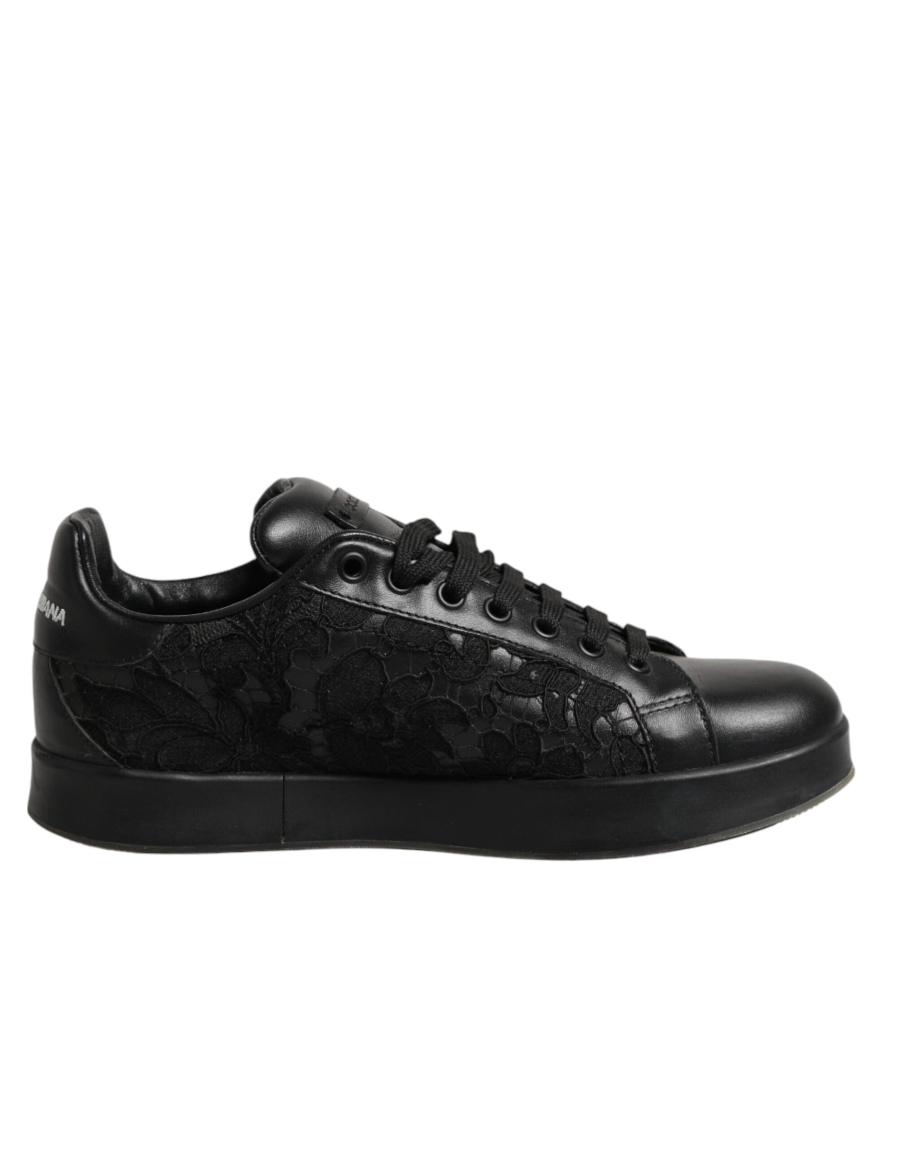 Dolce & Gabbana Black Floral Lace Low Top Sneaker Shoes | Regal Royce