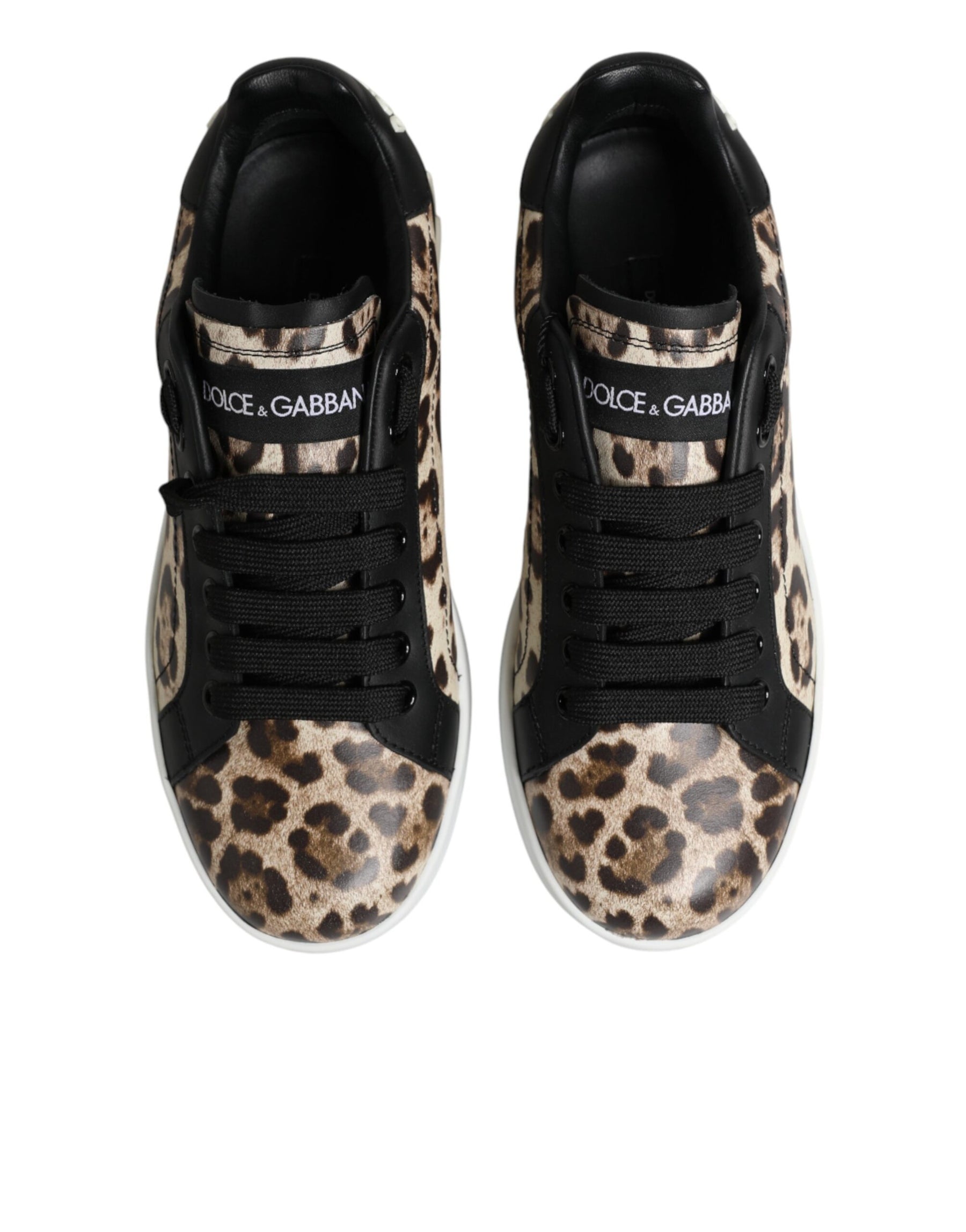 Dolce & Gabbana Brown Leather Leopard Low Top Sneakers Shoes | Regal Royce