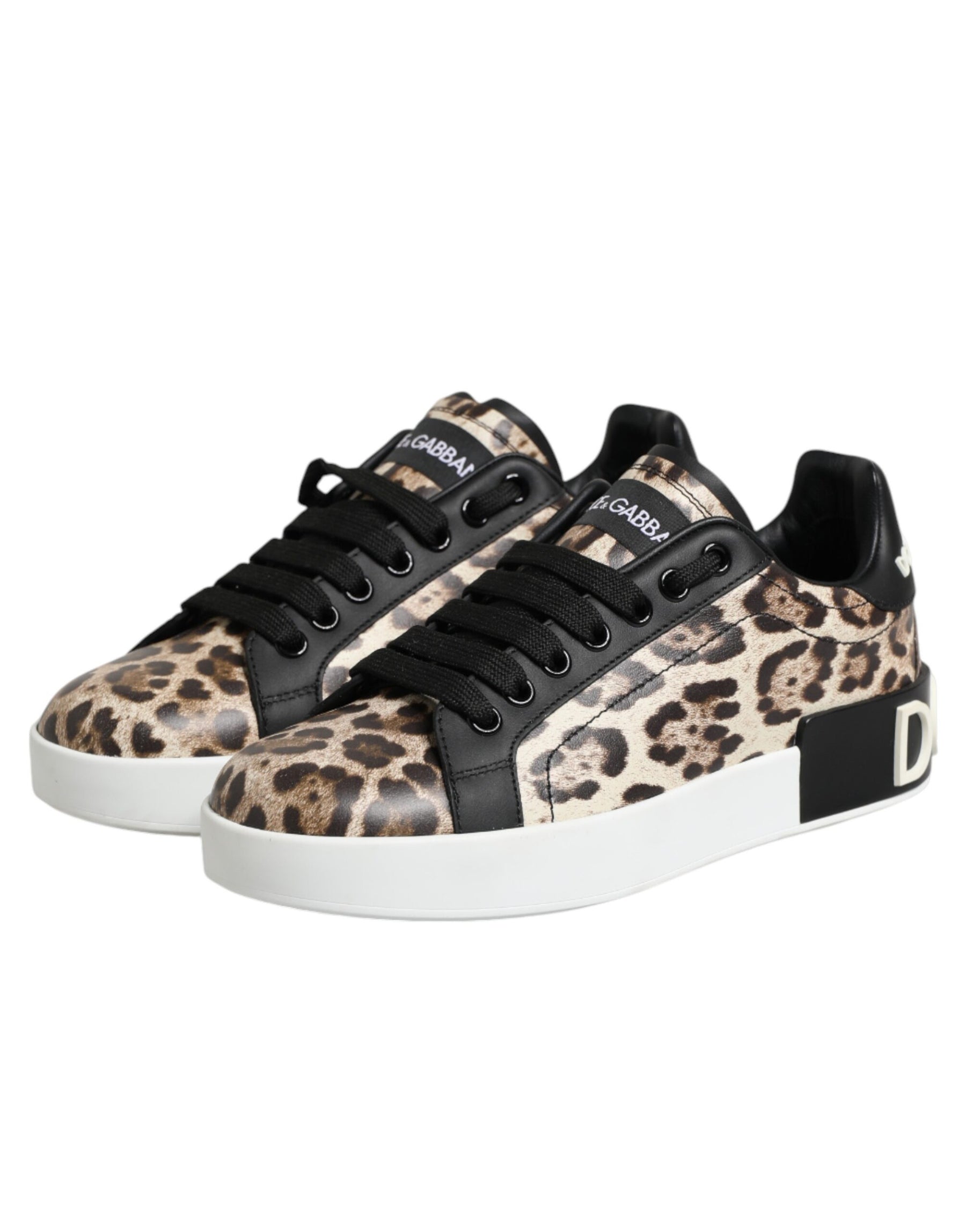Dolce & Gabbana Brown Leather Leopard Low Top Sneakers Shoes | Regal Royce