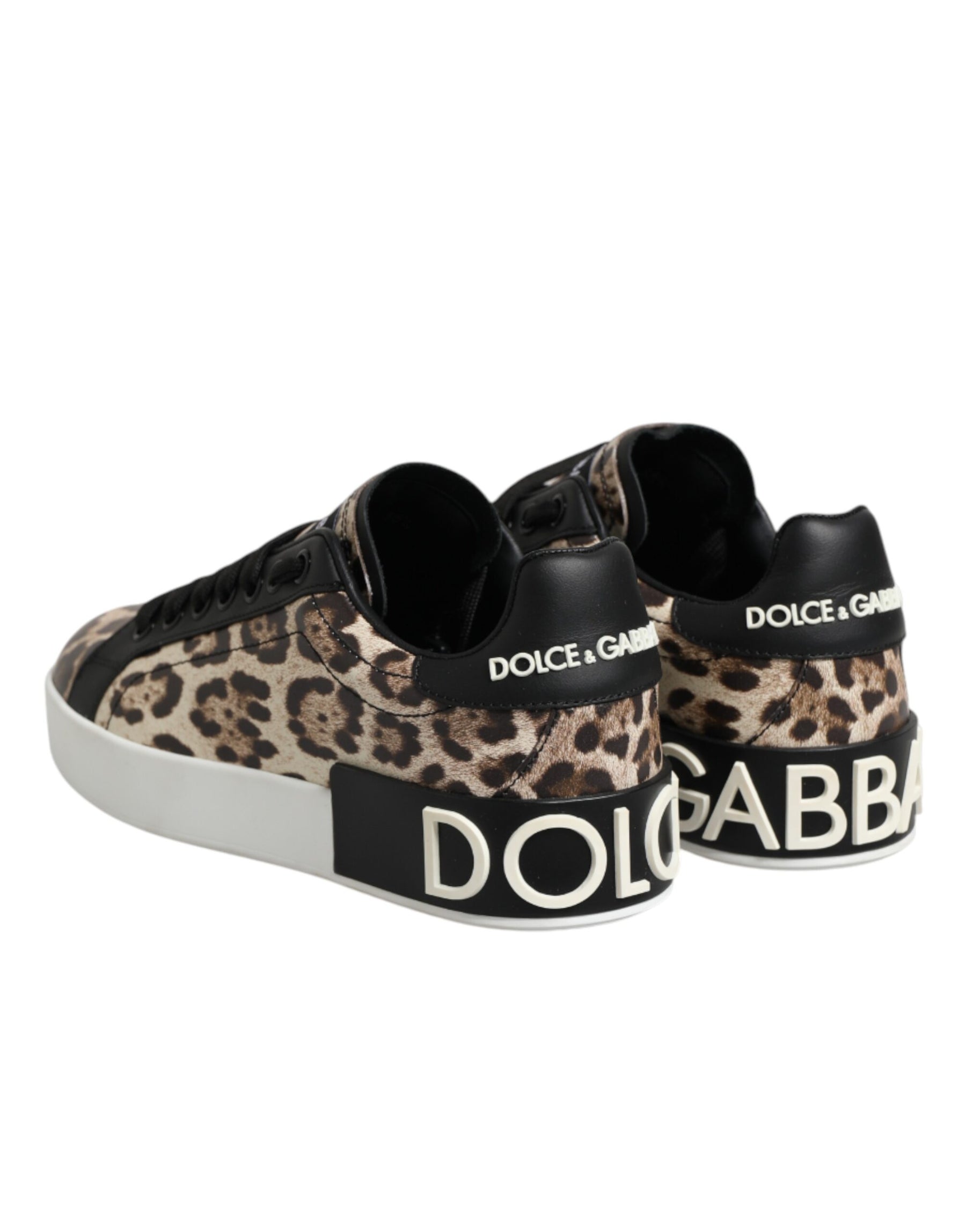 Dolce & Gabbana Brown Leather Leopard Low Top Sneakers Shoes | Regal Royce