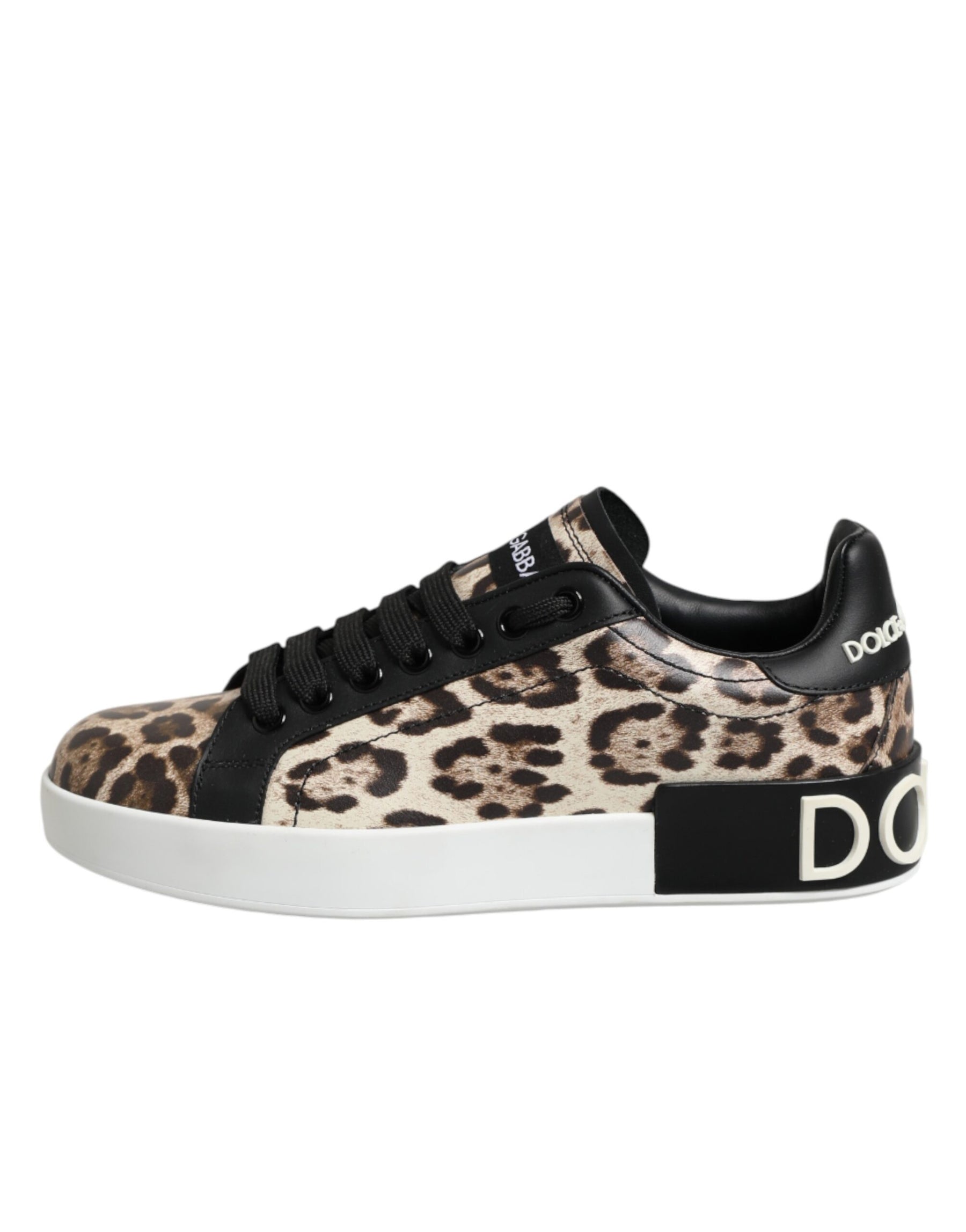 Dolce & Gabbana Brown Leather Leopard Low Top Sneakers Shoes | Regal Royce