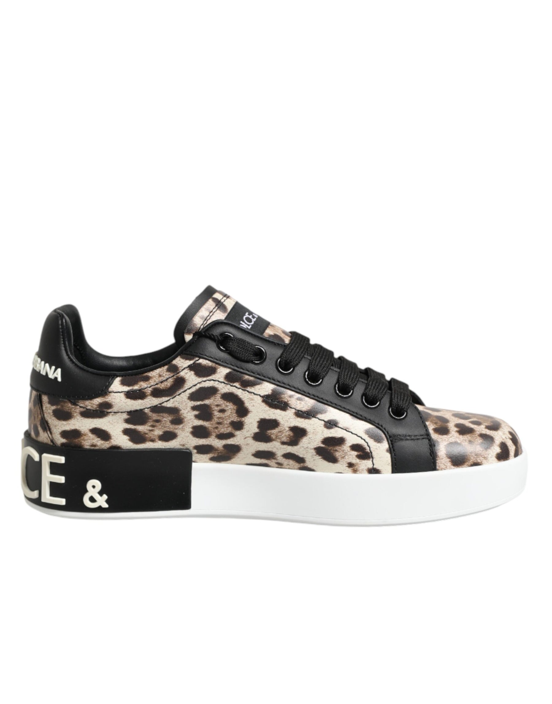 Dolce & Gabbana Brown Leather Leopard Low Top Sneakers Shoes | Regal Royce