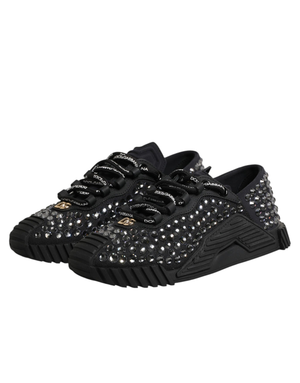 Dolce & Gabbana Shoes Black Embellished Low Top NS1 Sneakers Shoes