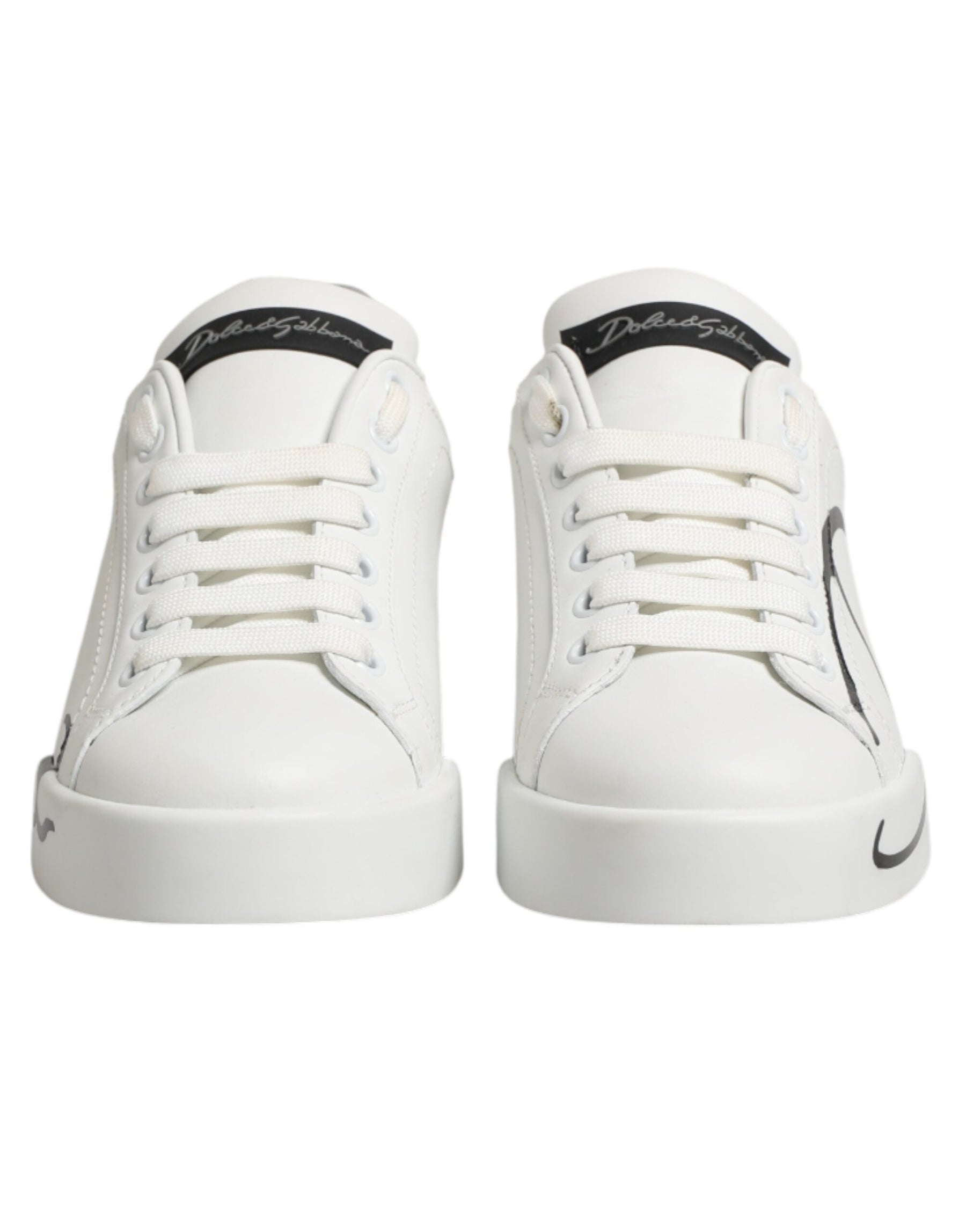Dolce & Gabbana White Gray Low Top Leather Sneaker Shoes | Regal Royce