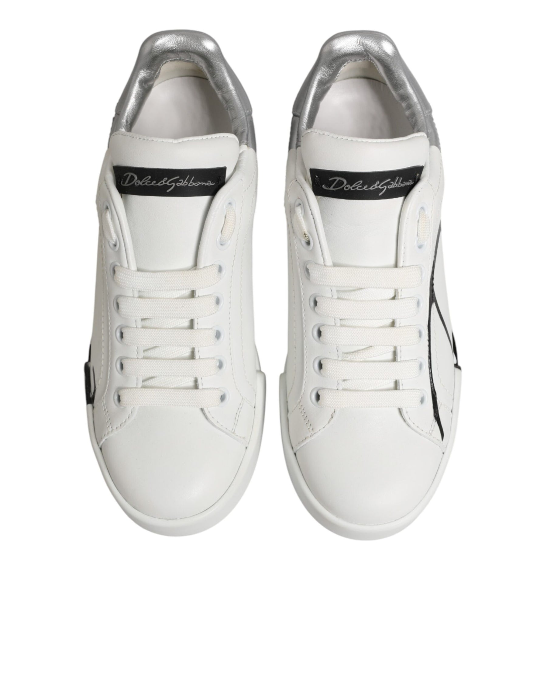 Dolce & Gabbana White Gray Low Top Leather Sneaker Shoes | Regal Royce