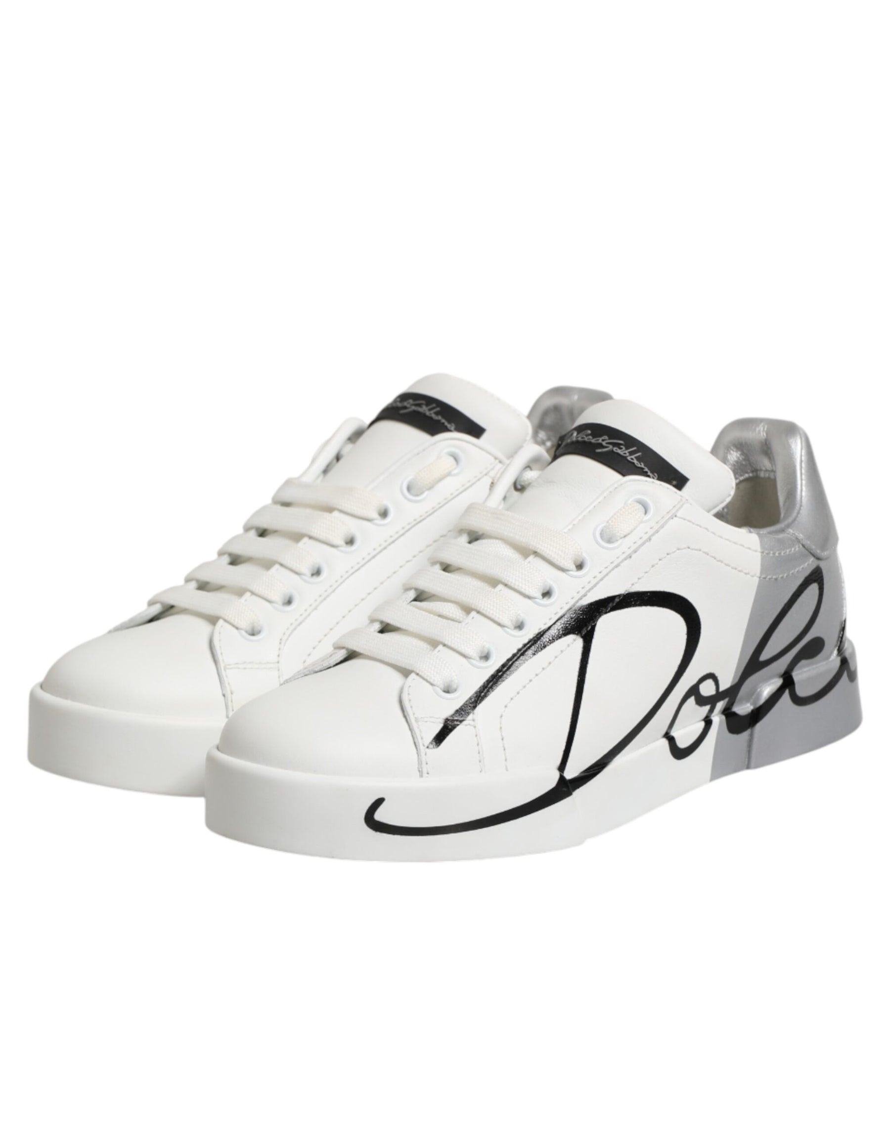 Dolce & Gabbana White Gray Low Top Leather Sneaker Shoes | Regal Royce