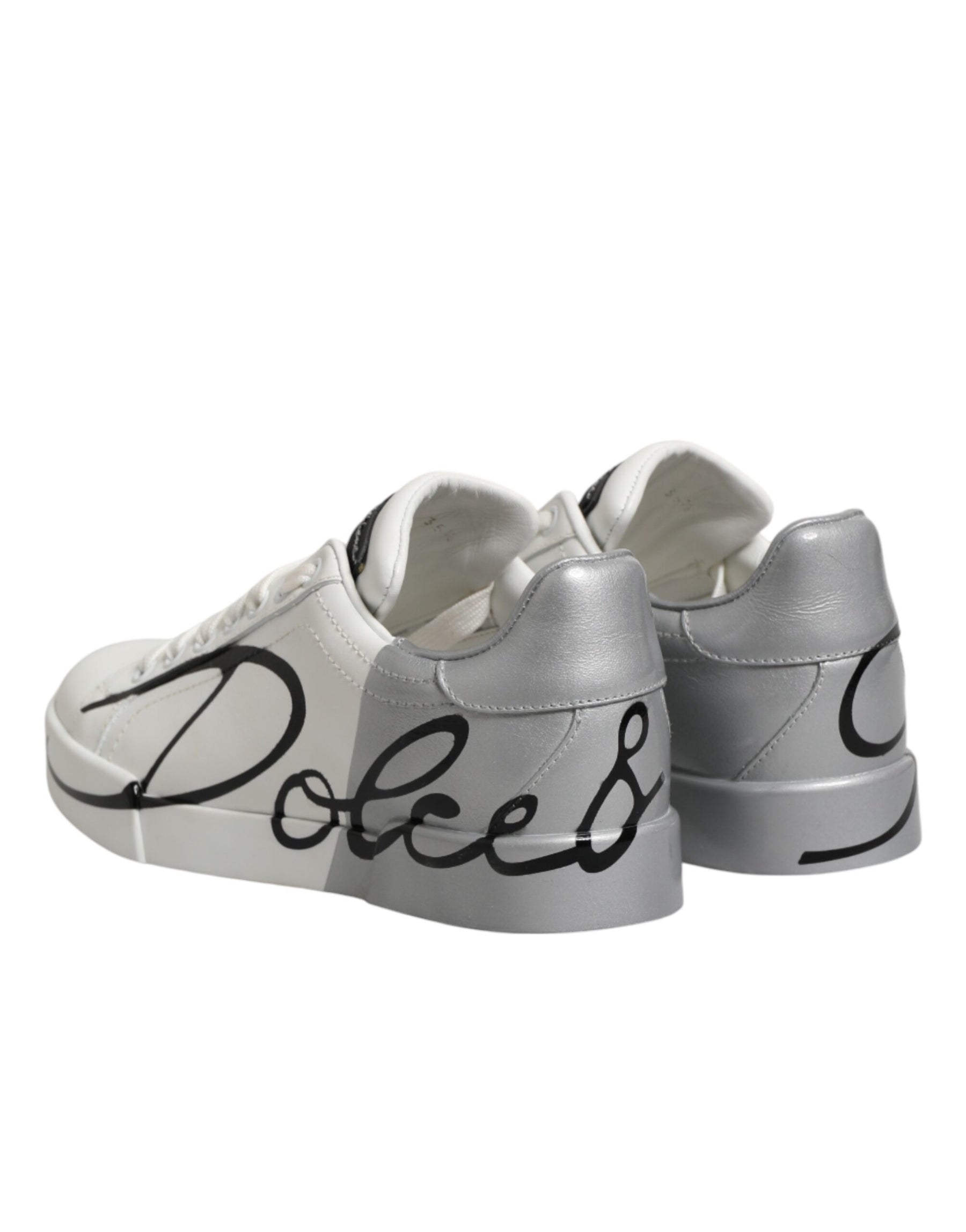 Dolce & Gabbana White Gray Low Top Leather Sneaker Shoes | Regal Royce